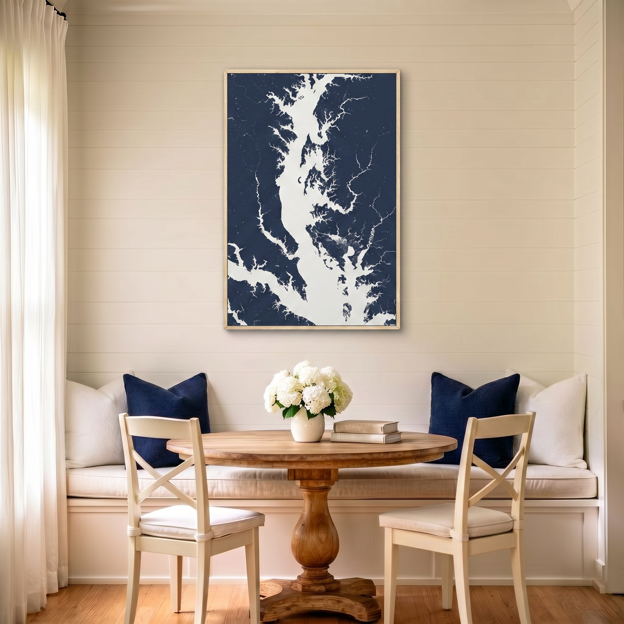 Chesapeake Bay / Maryland canvas map art in dining nook setting