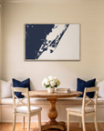 Chincoteague Island canvas map art in dining nook setting