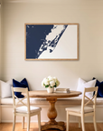 Chincoteague Island matte map art in dining nook setting