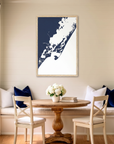 Chincoteague Island matte map art in dining nook setting