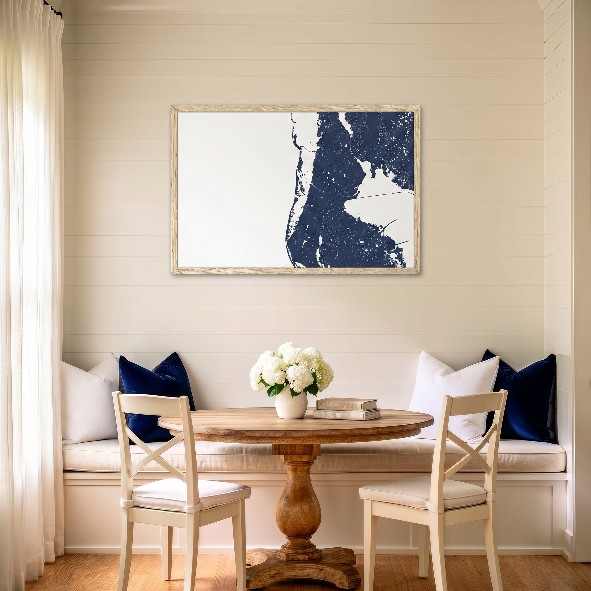 Clearwater Beach matte map art in dining nook setting