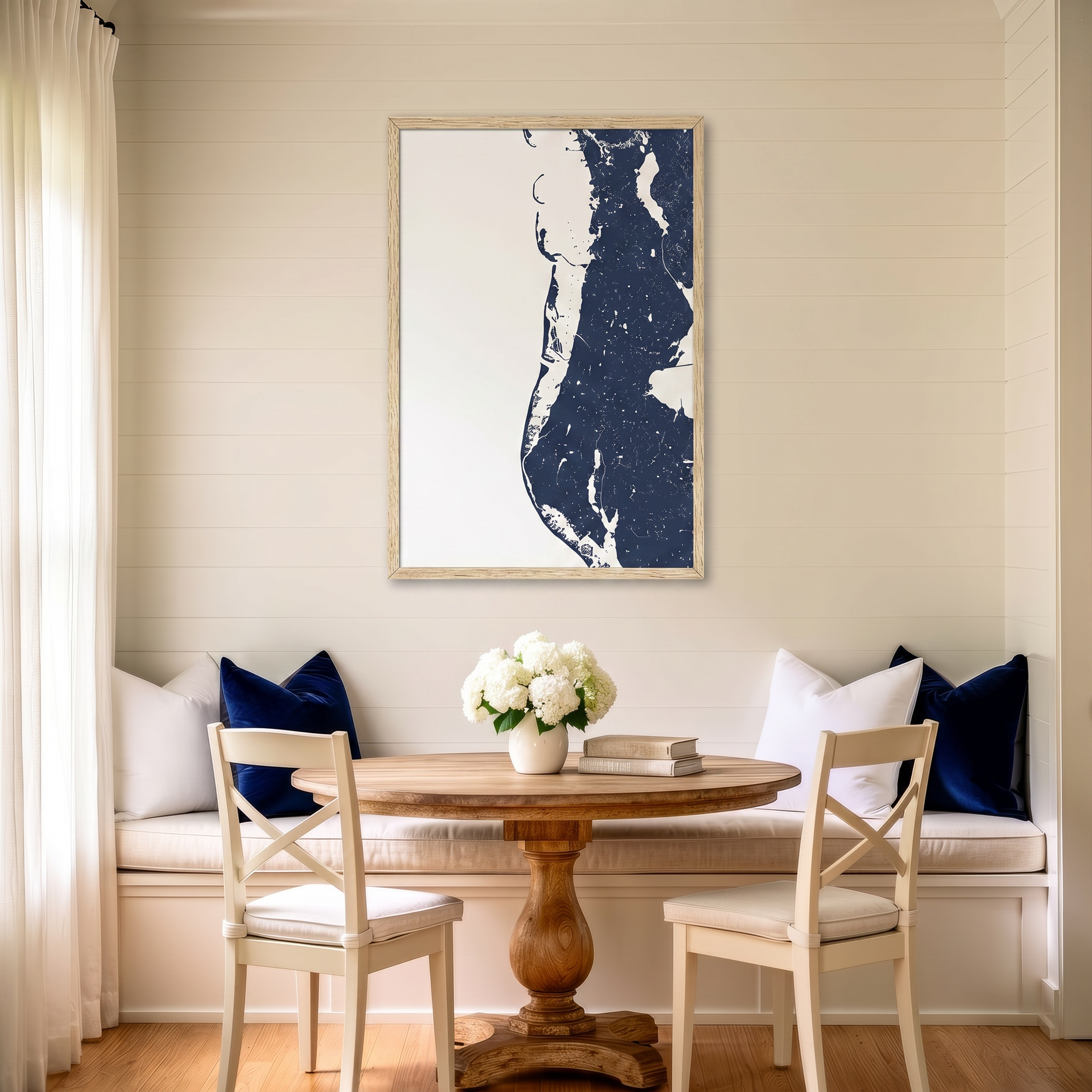 Clearwater Beach matte map art in dining nook setting