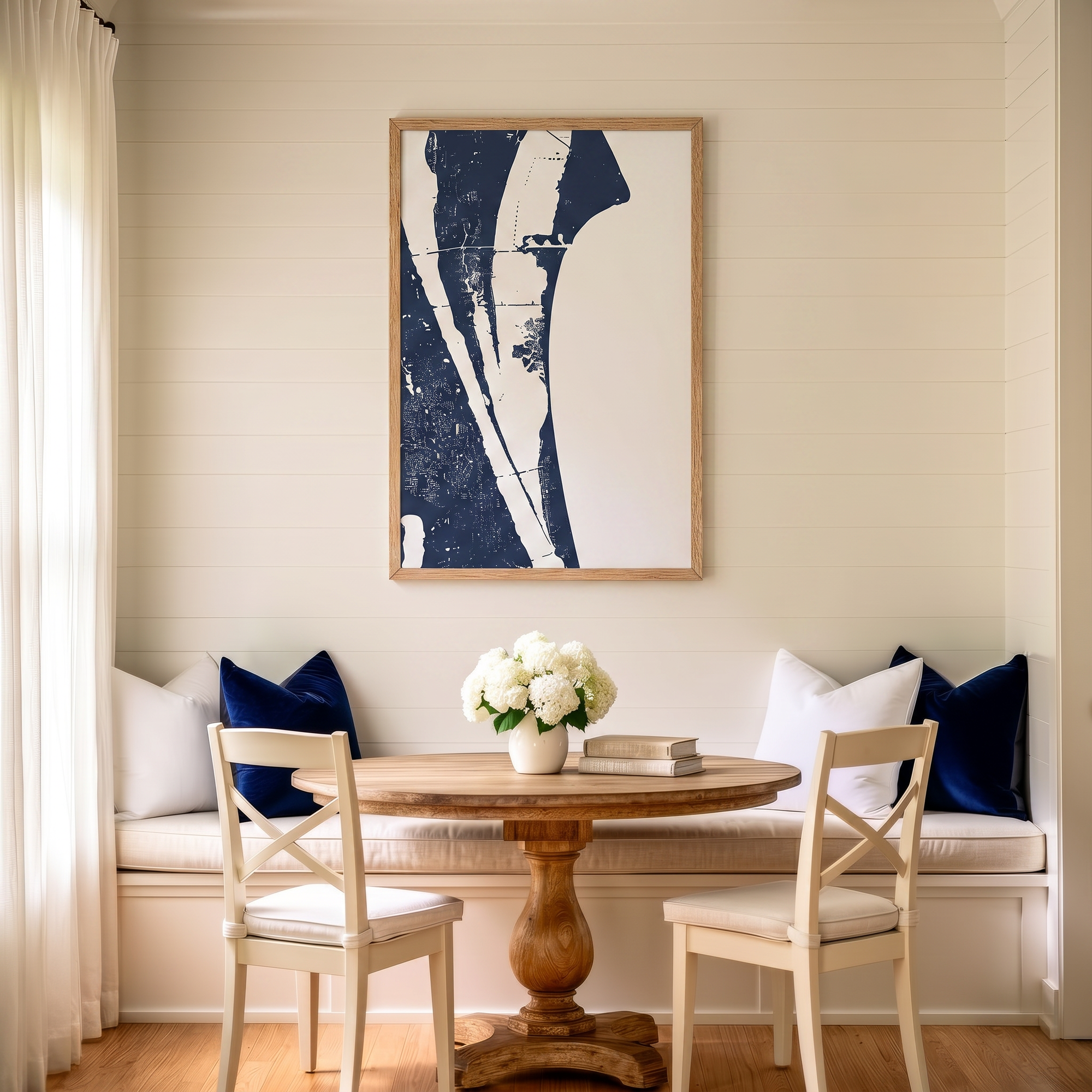 Cocoa Beach matte map art in dining nook setting
