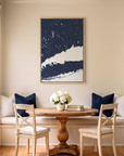 Connecticut Coast canvas map art in dining nook setting