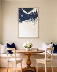Crystal Coast/Emerald Isle matte map art in dining nook setting