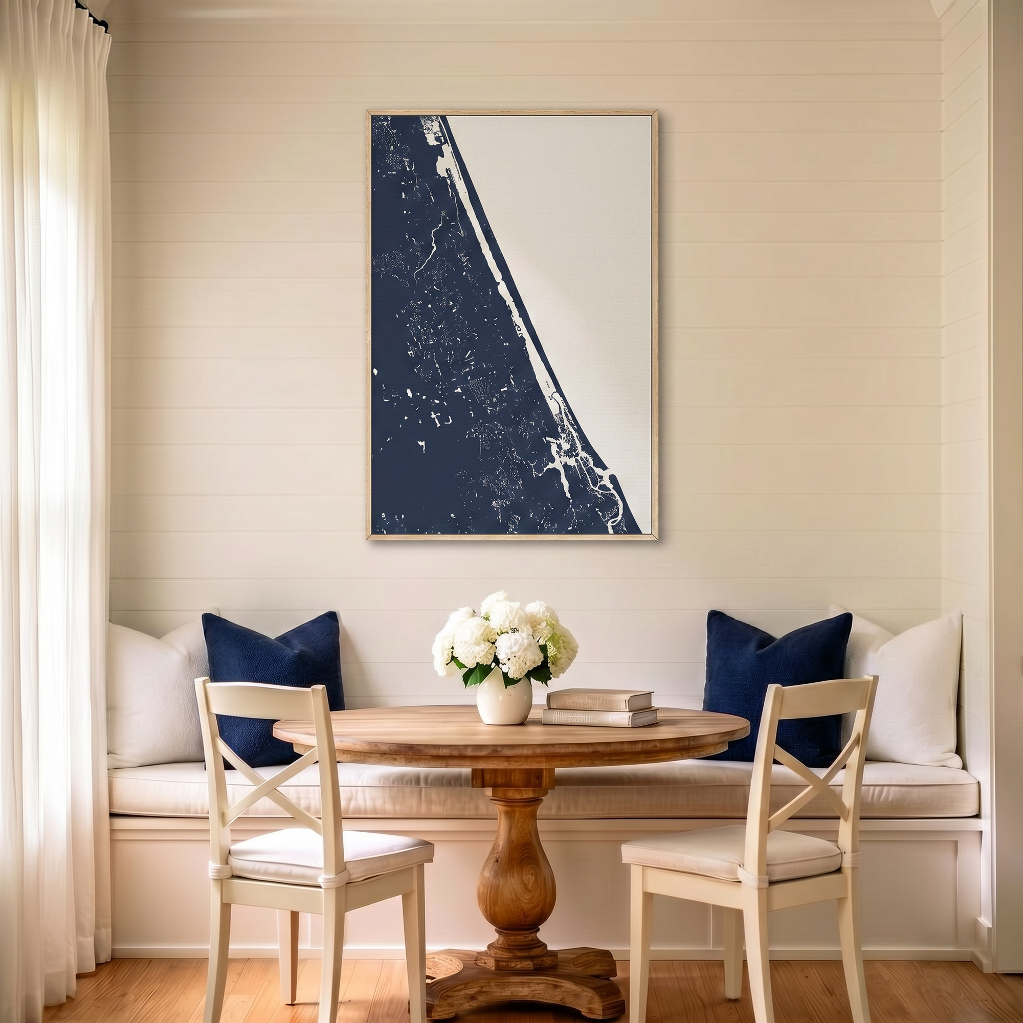 Daytona Beach canvas map art in dining nook setting