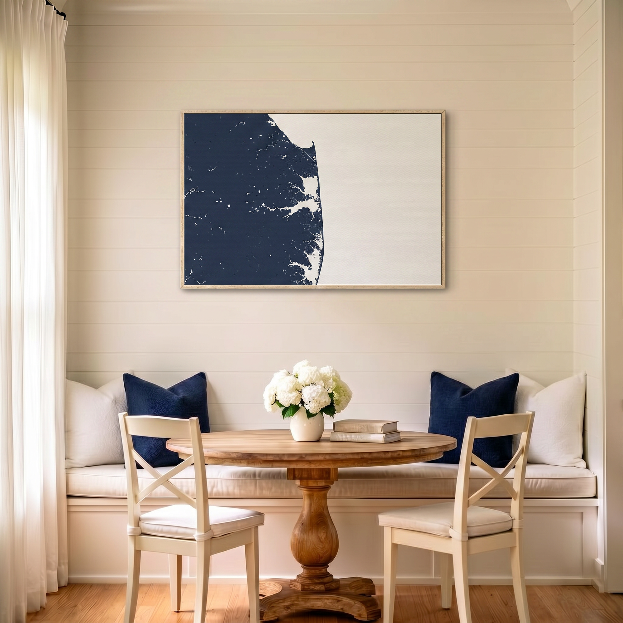Delaware Beaches canvas map art in dining nook setting