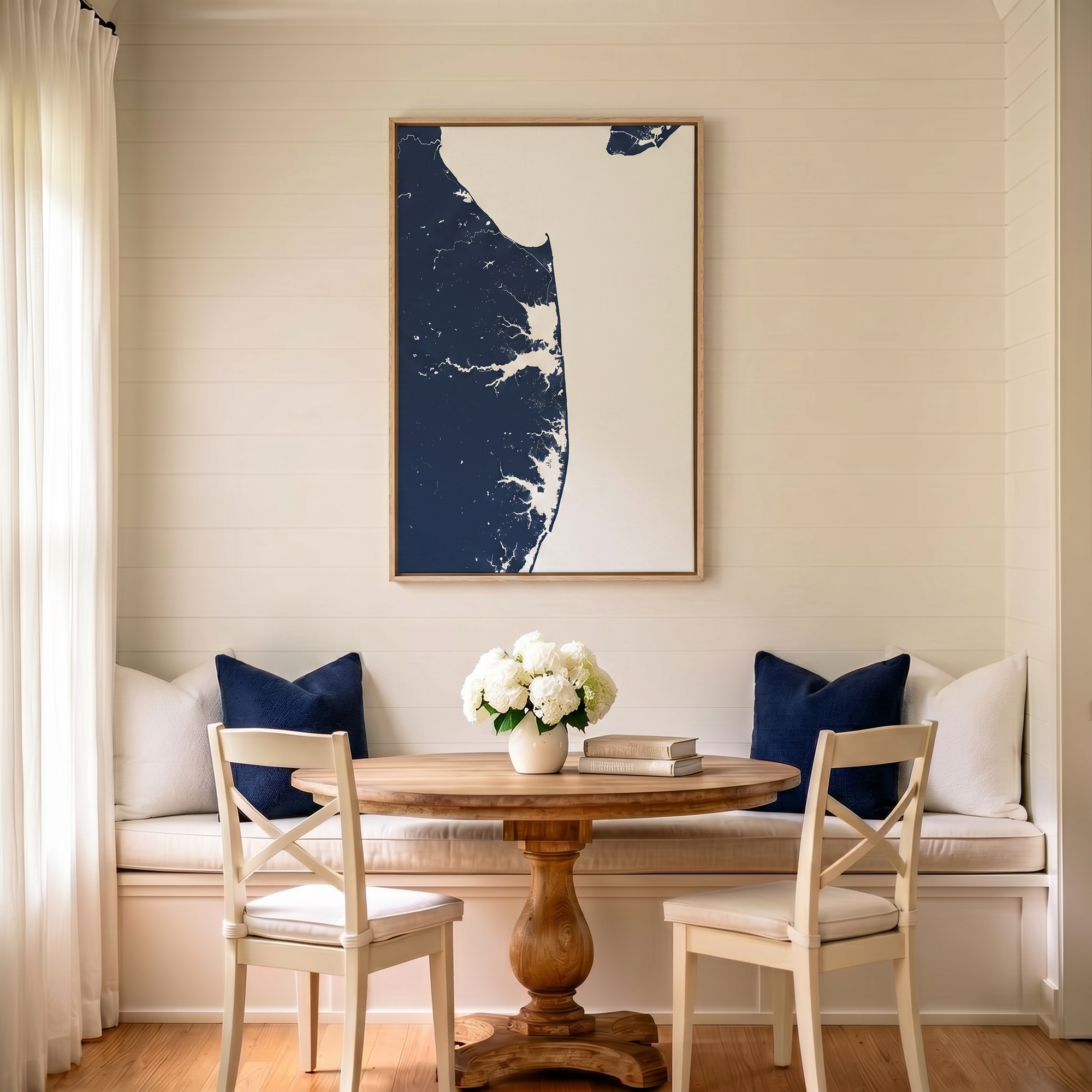 Delaware Beaches canvas map art in dining nook setting