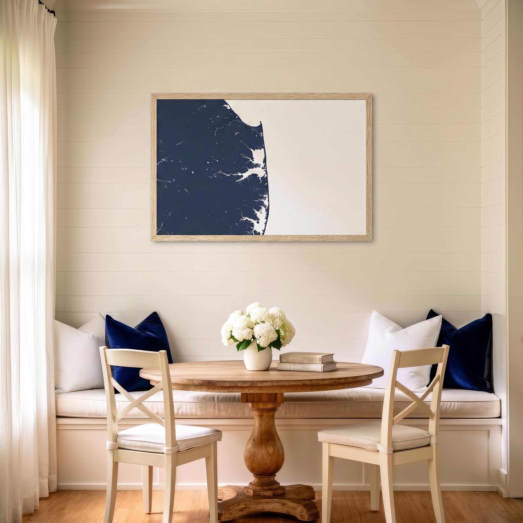 Delaware Beaches matte map art in dining nook setting
