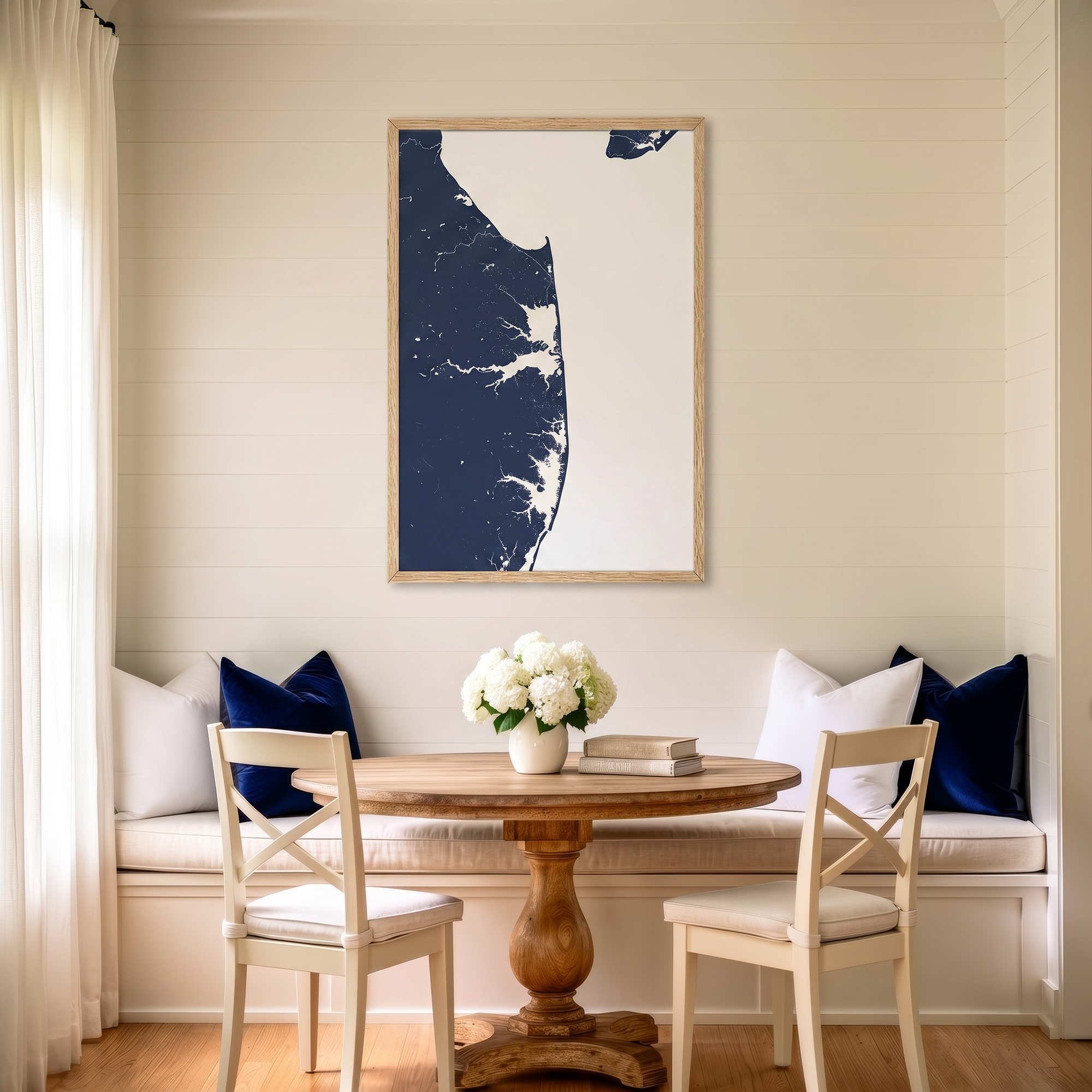 Delaware Beaches matte map art in dining nook setting