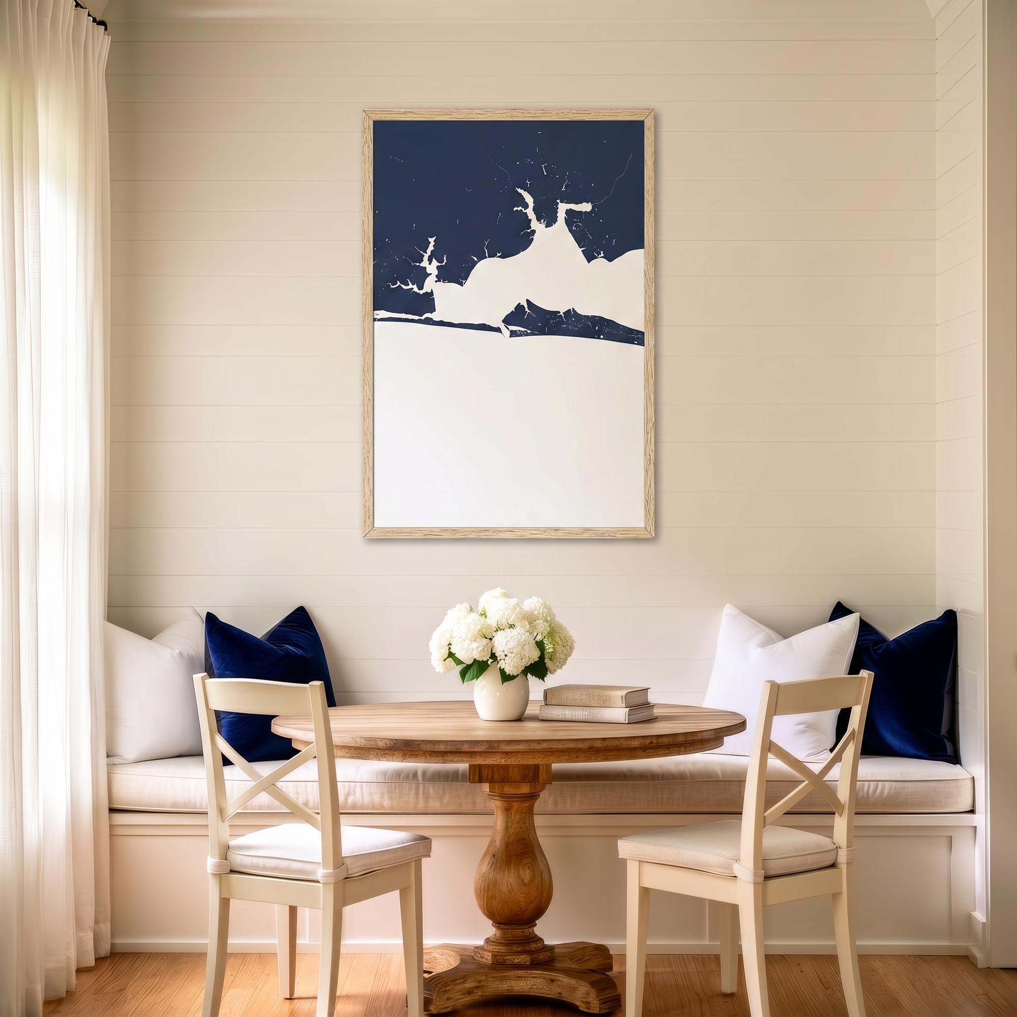 Destin matte map art in dining nook setting