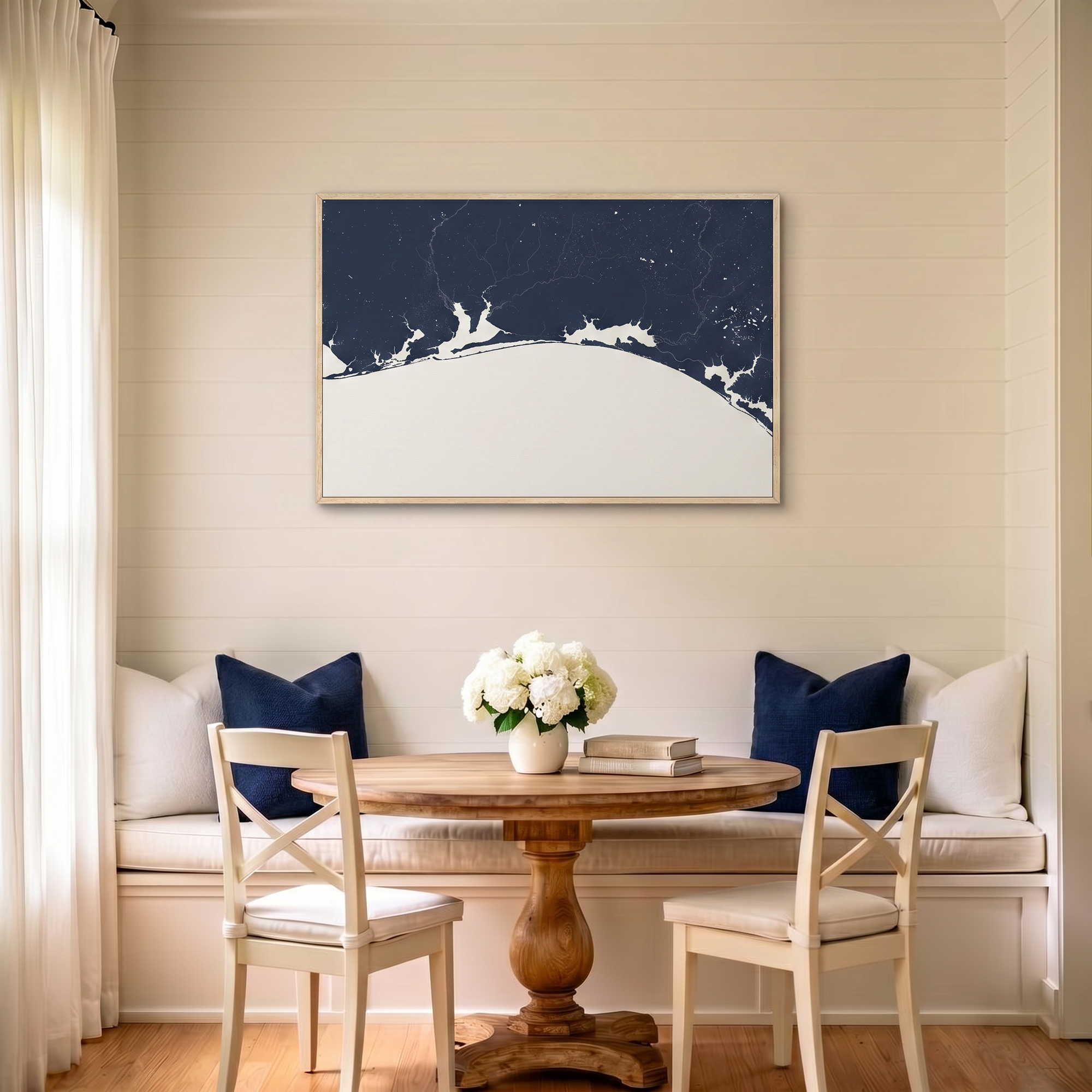 Emerald Coast canvas map art in dining nook setting