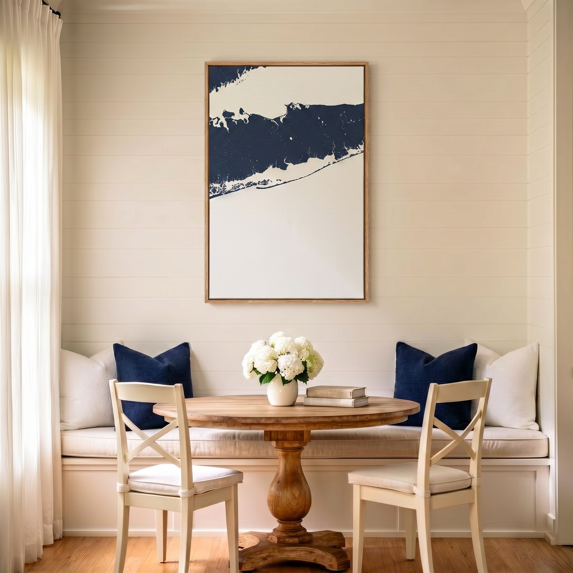 Fire Island canvas map art in dining nook setting