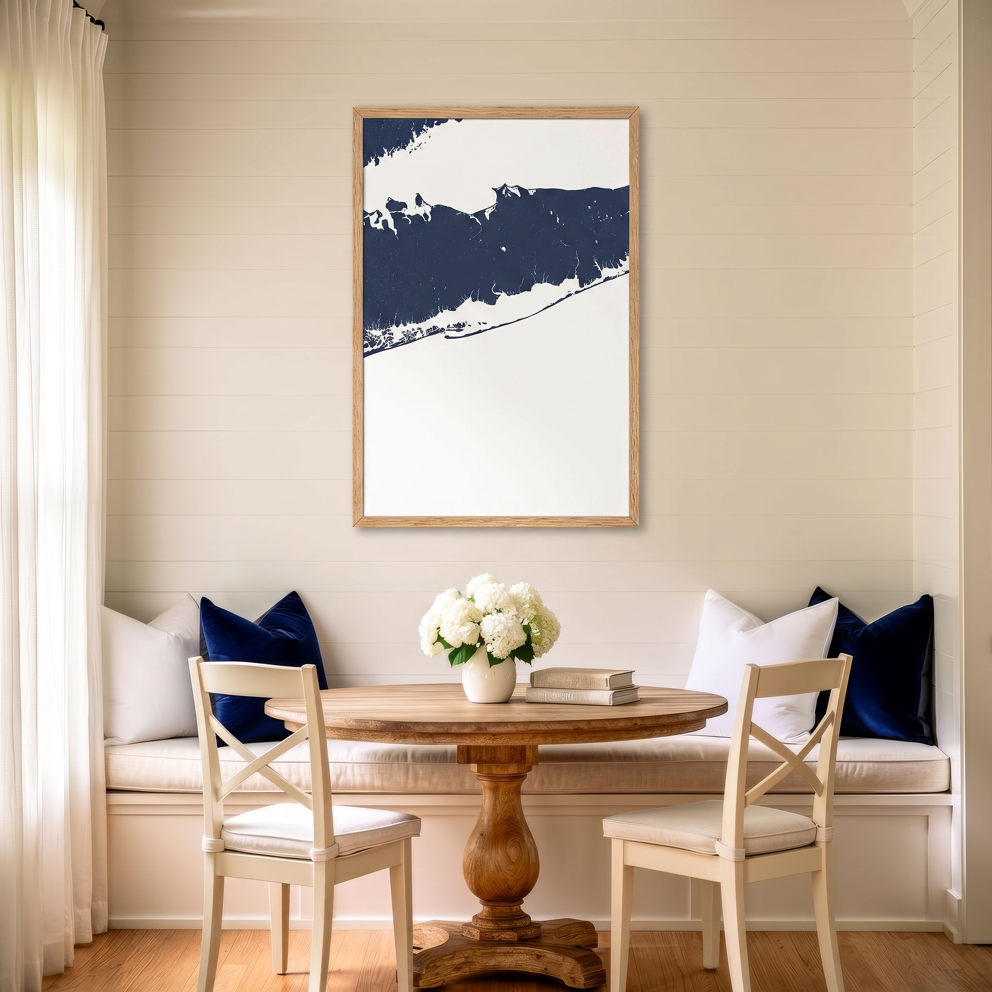 Fire Island matte map art in dining nook setting