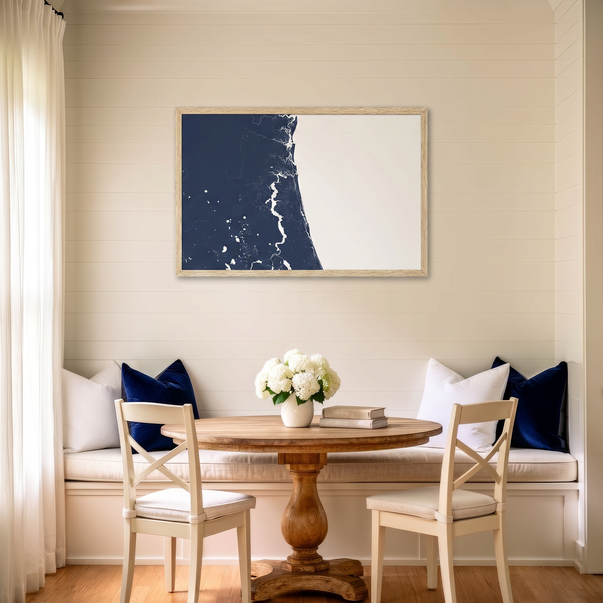 First Coast / Northeast Florida matte map art in dining nook setting