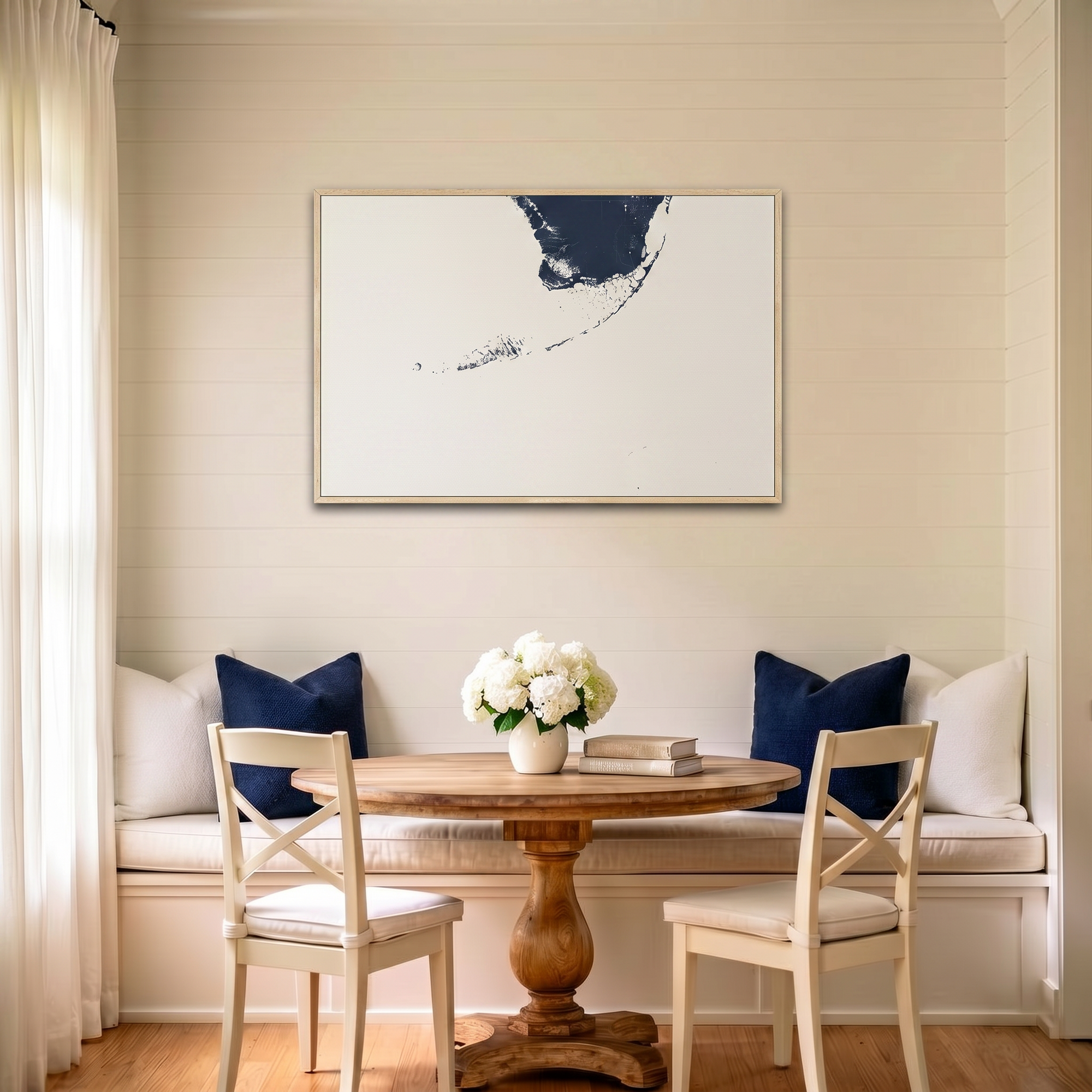 Florida Keys canvas map art in dining nook setting