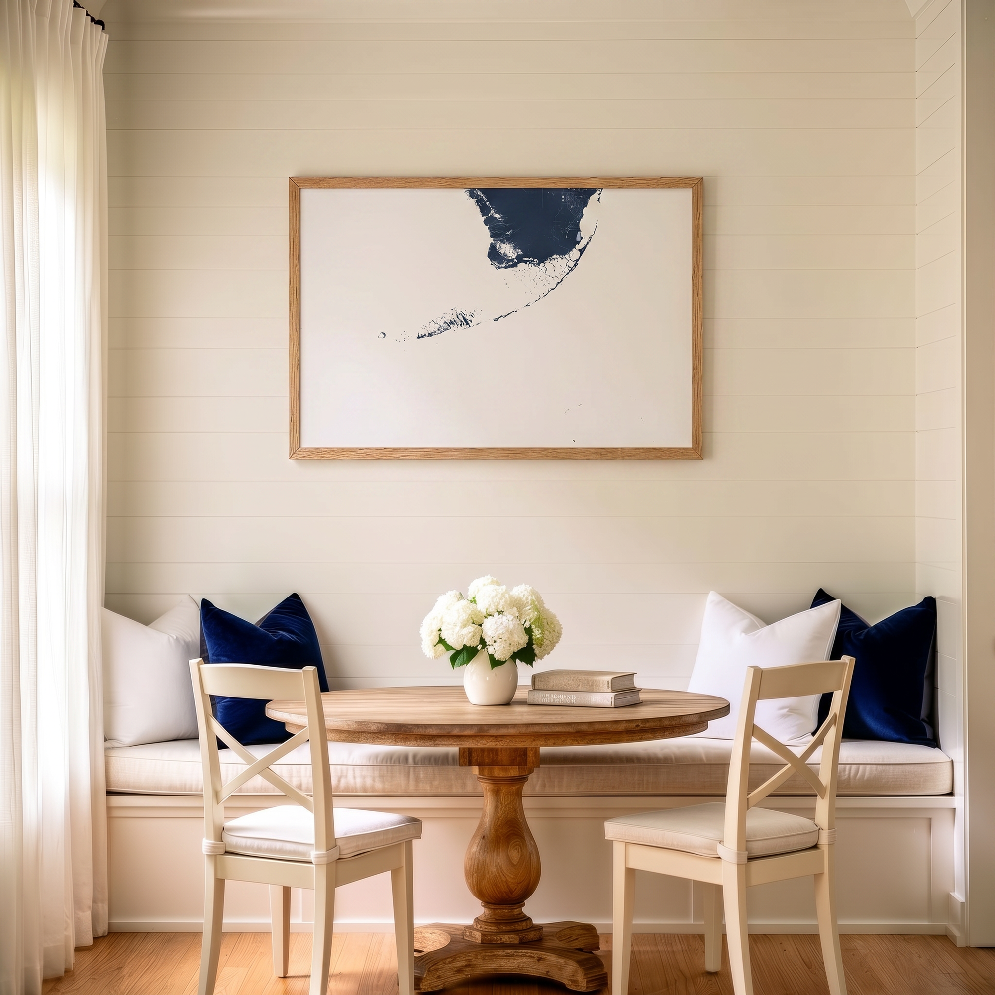 Florida Keys matte map art in dining nook setting