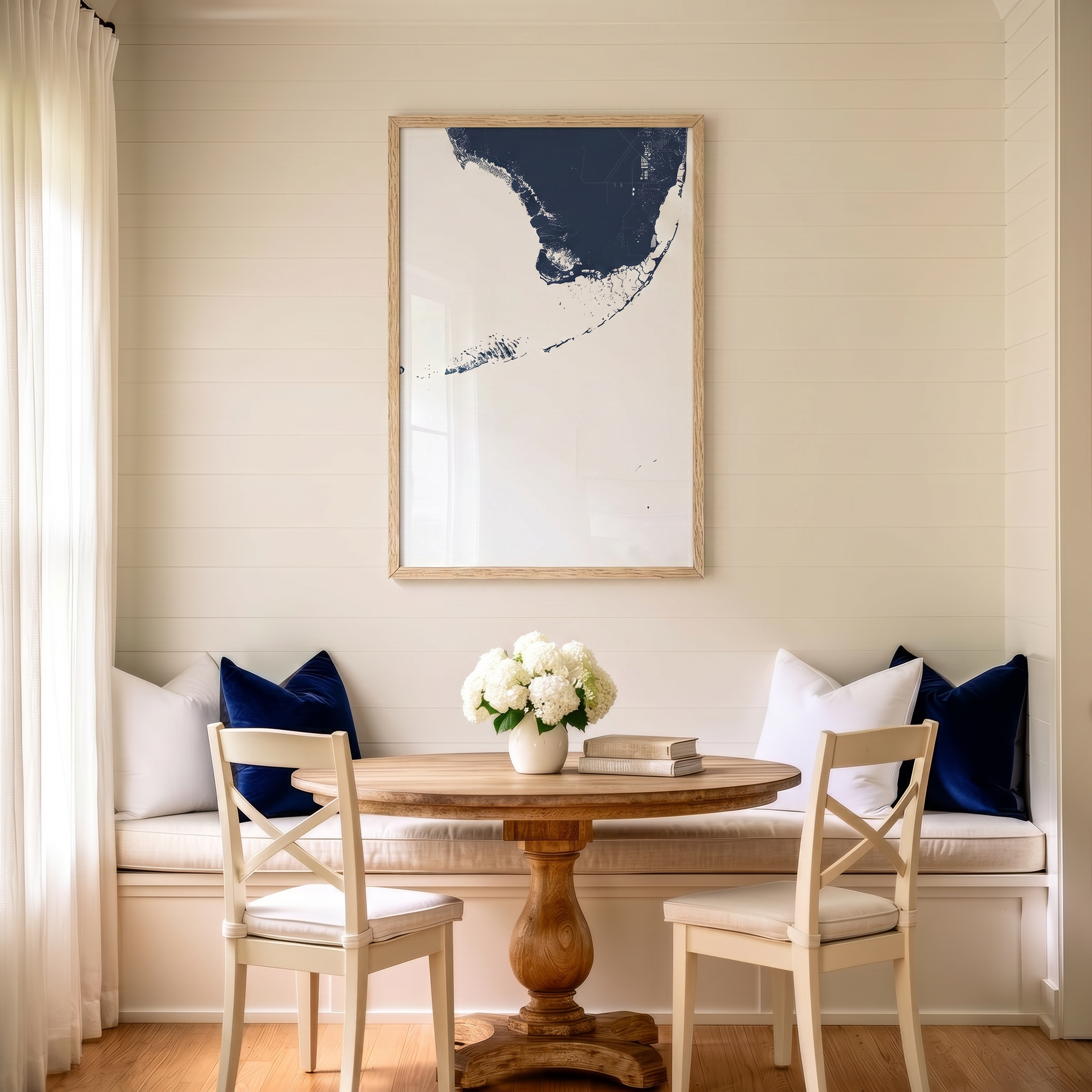 Florida Keys matte map art in dining nook setting
