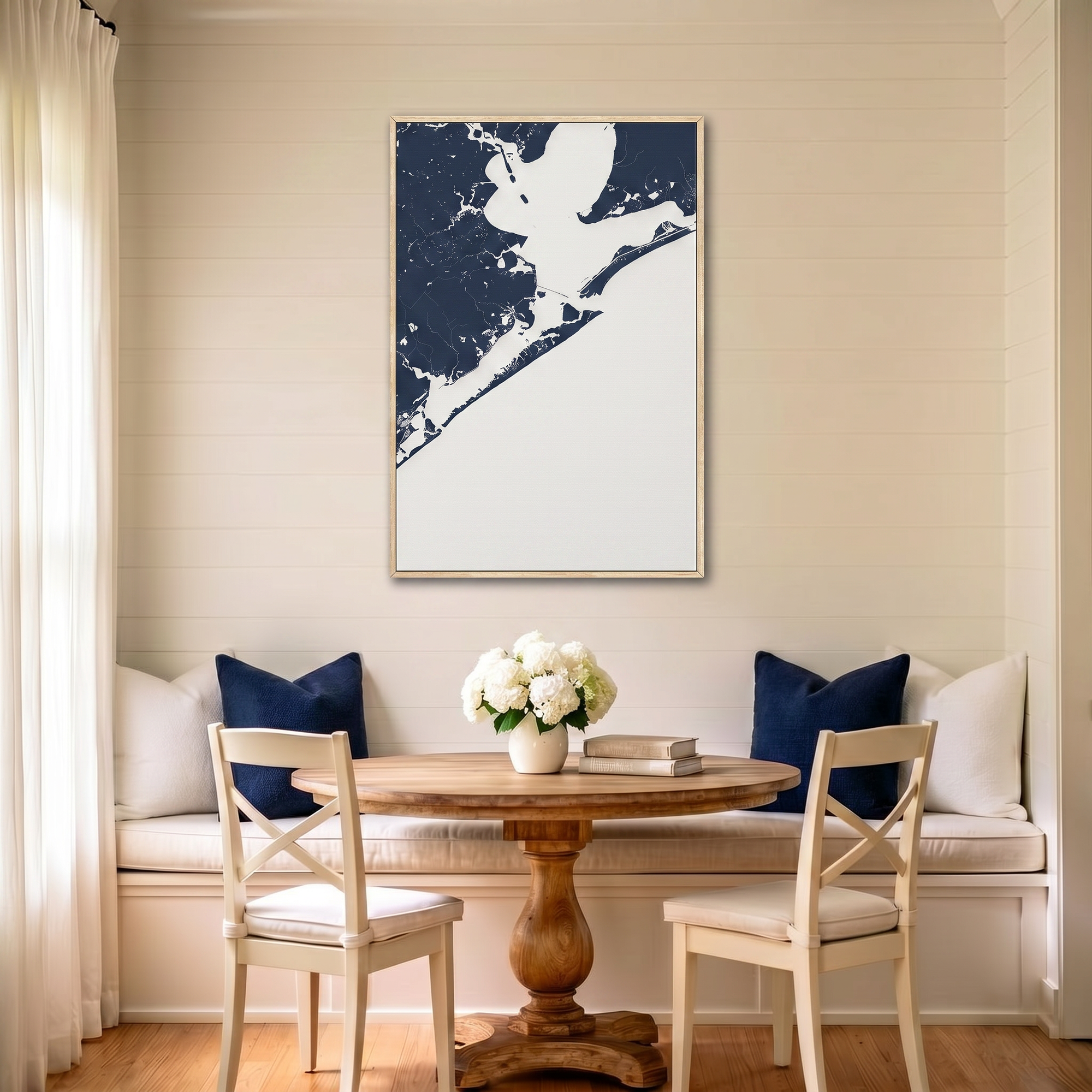 Galveston canvas map art in dining nook setting