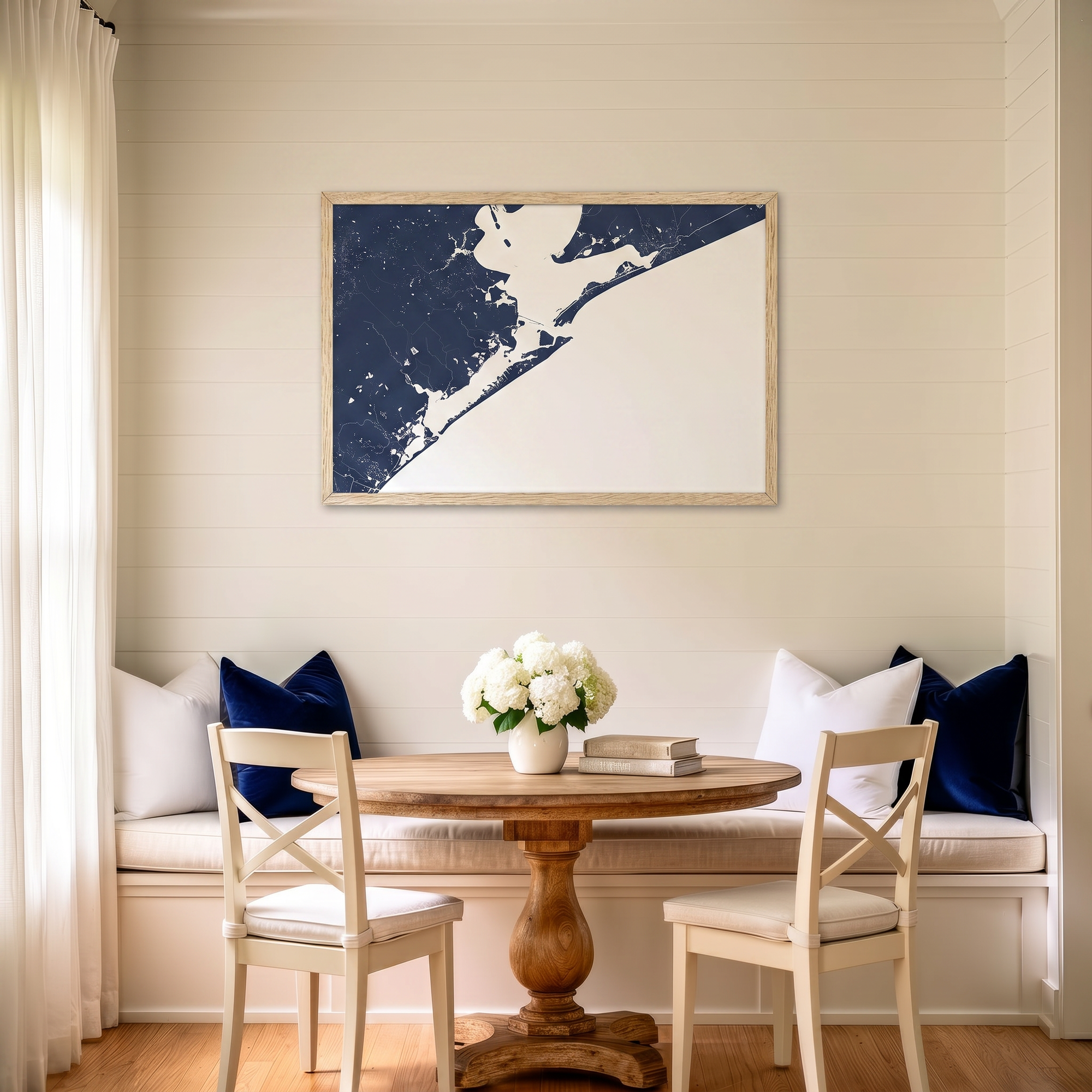 Galveston matte map art in dining nook setting