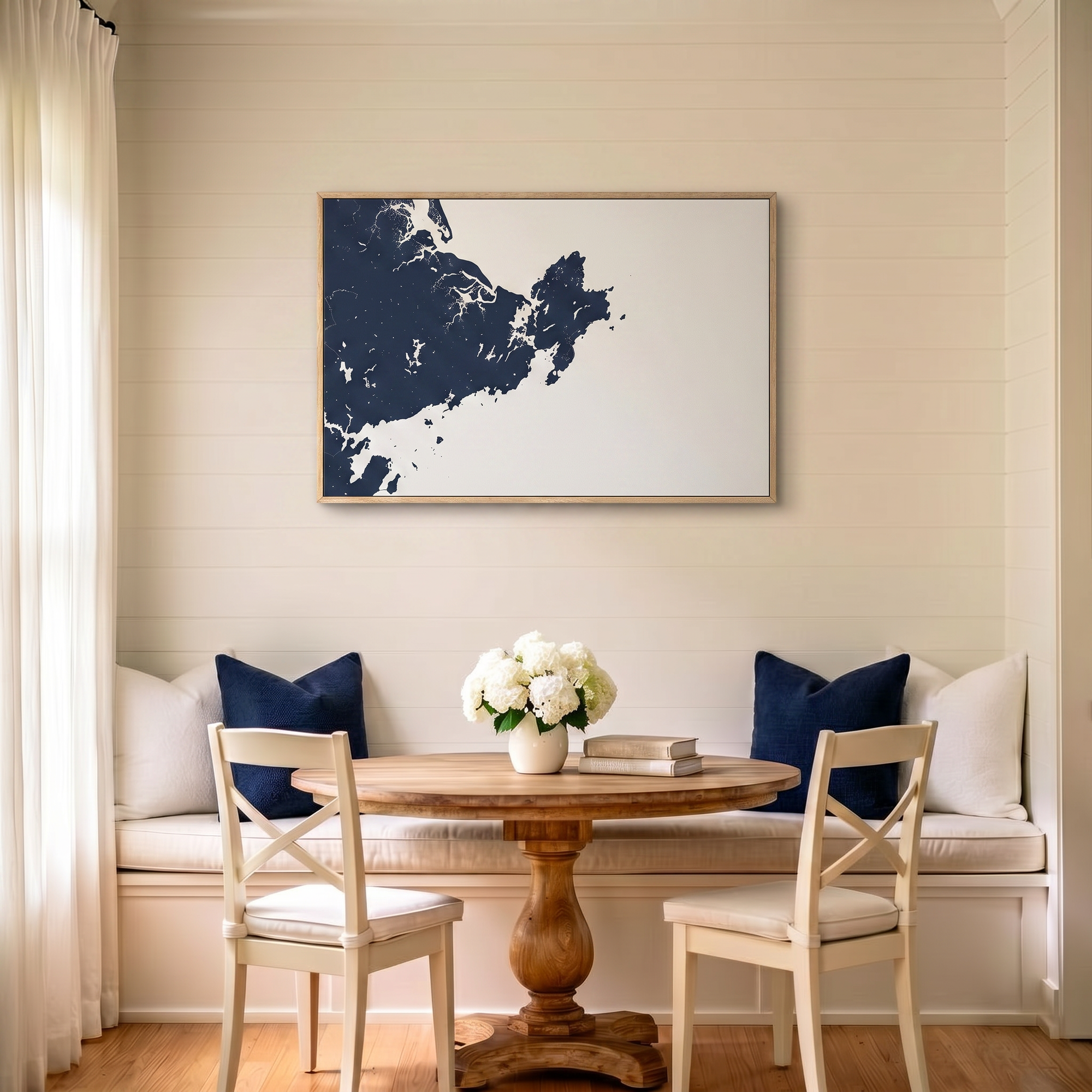 Gloucester canvas map art in dining nook setting