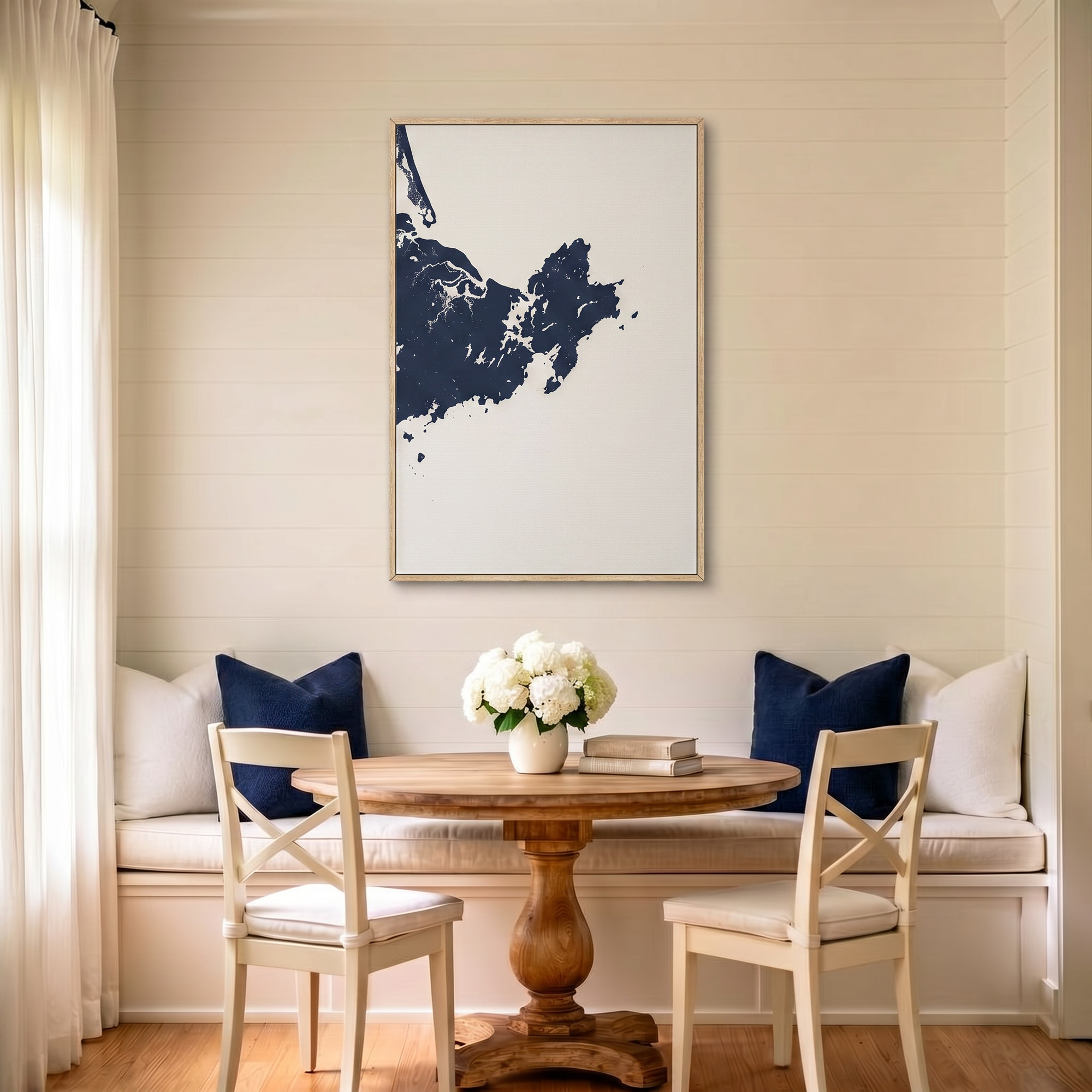 Gloucester canvas map art in dining nook setting