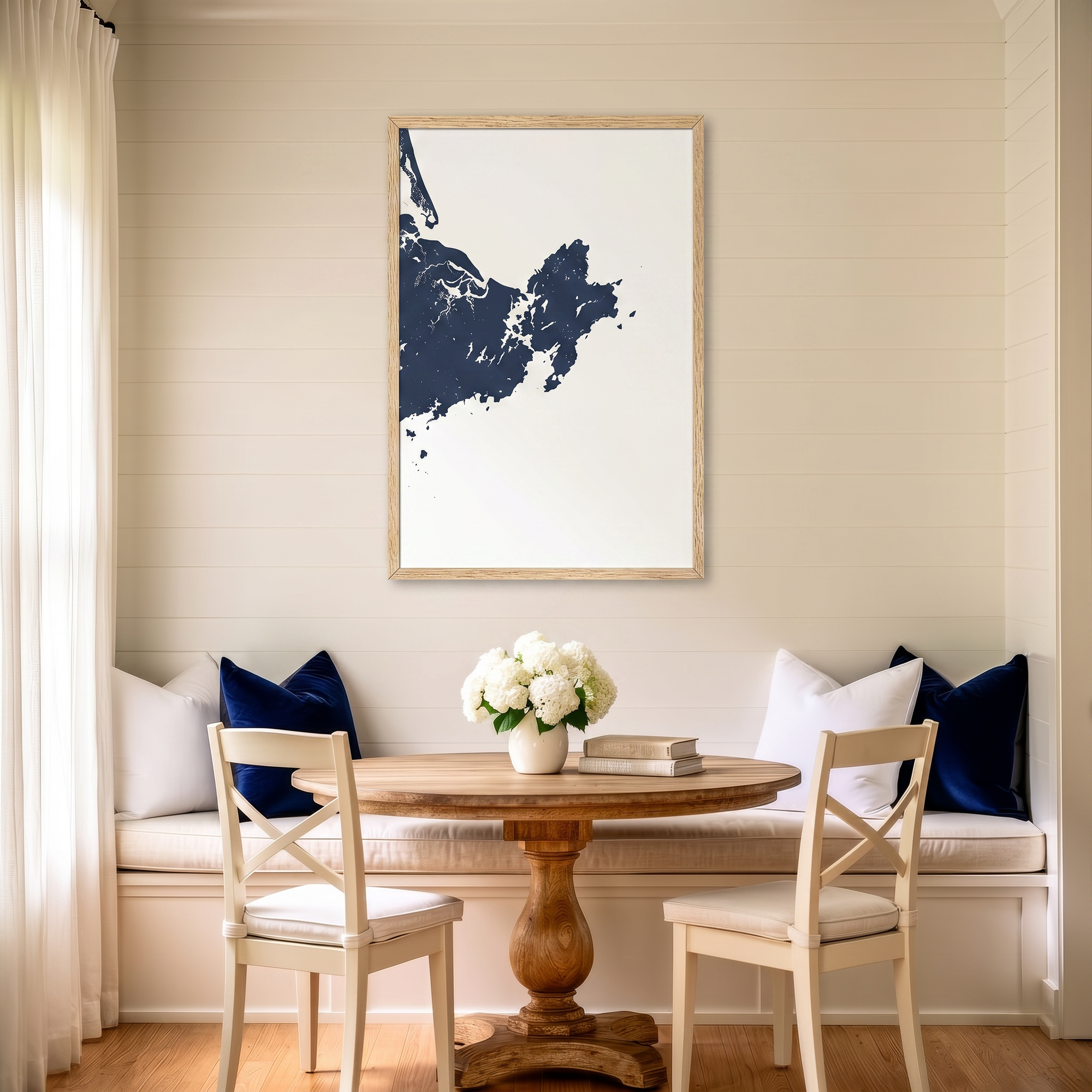 Gloucester matte map art in dining nook setting