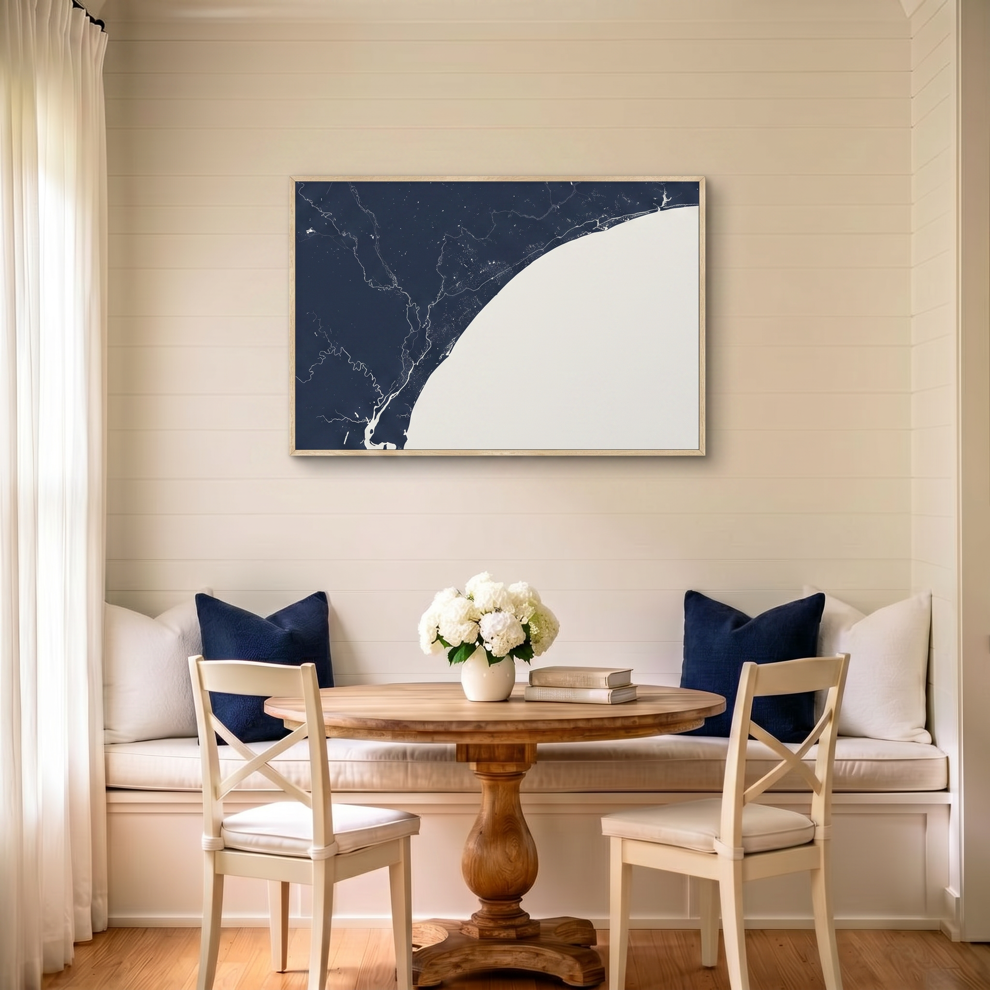 Grand Strand canvas map art in dining nook setting