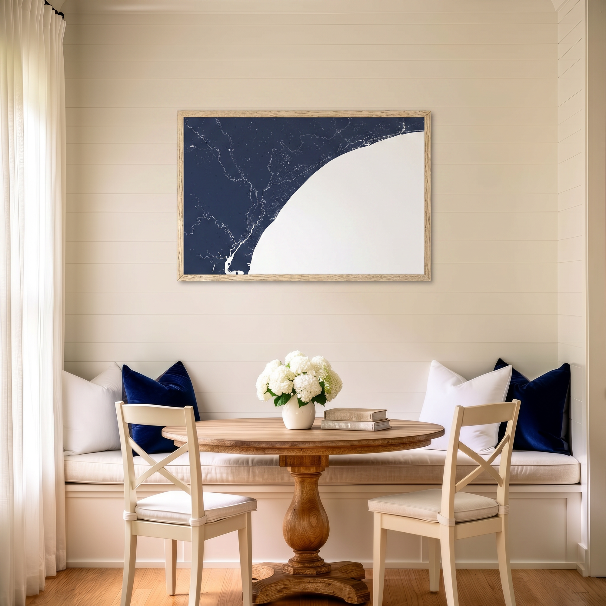 Grand Strand matte map art in dining nook setting
