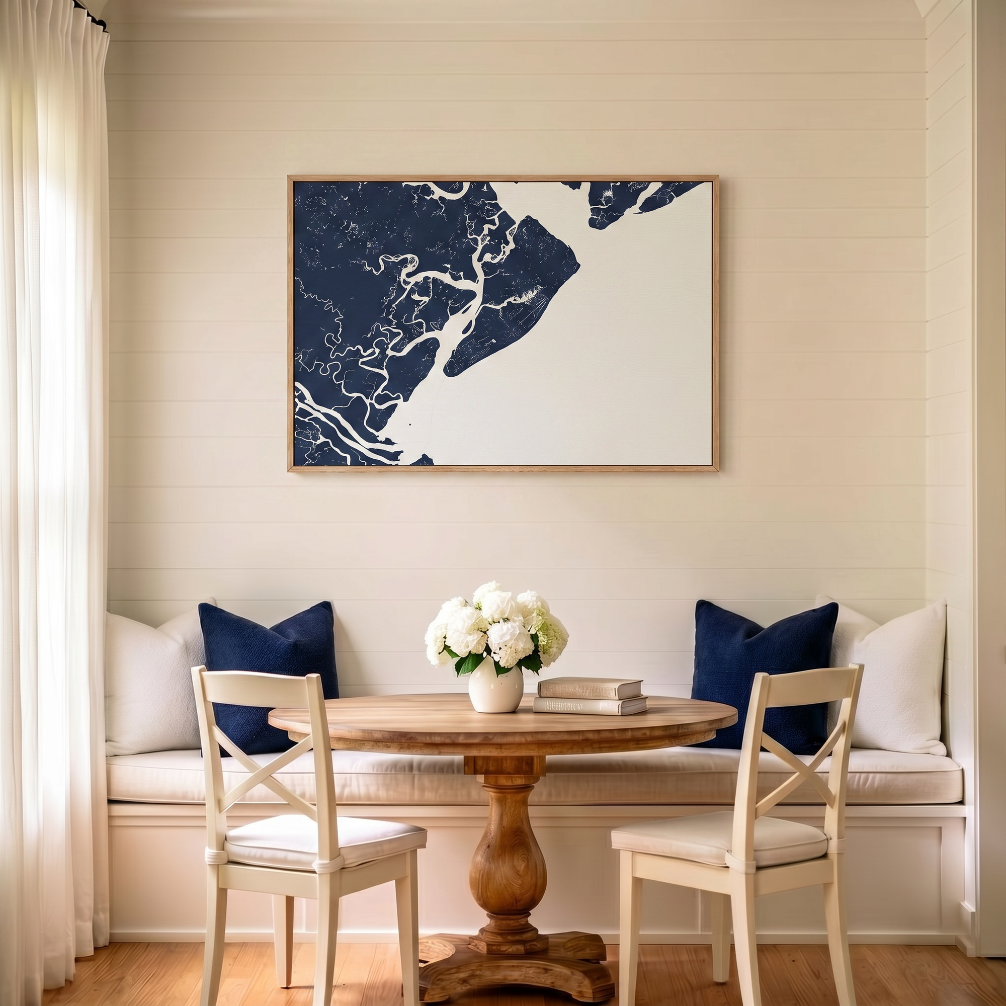 Hilton Head Island canvas map art in dining nook setting