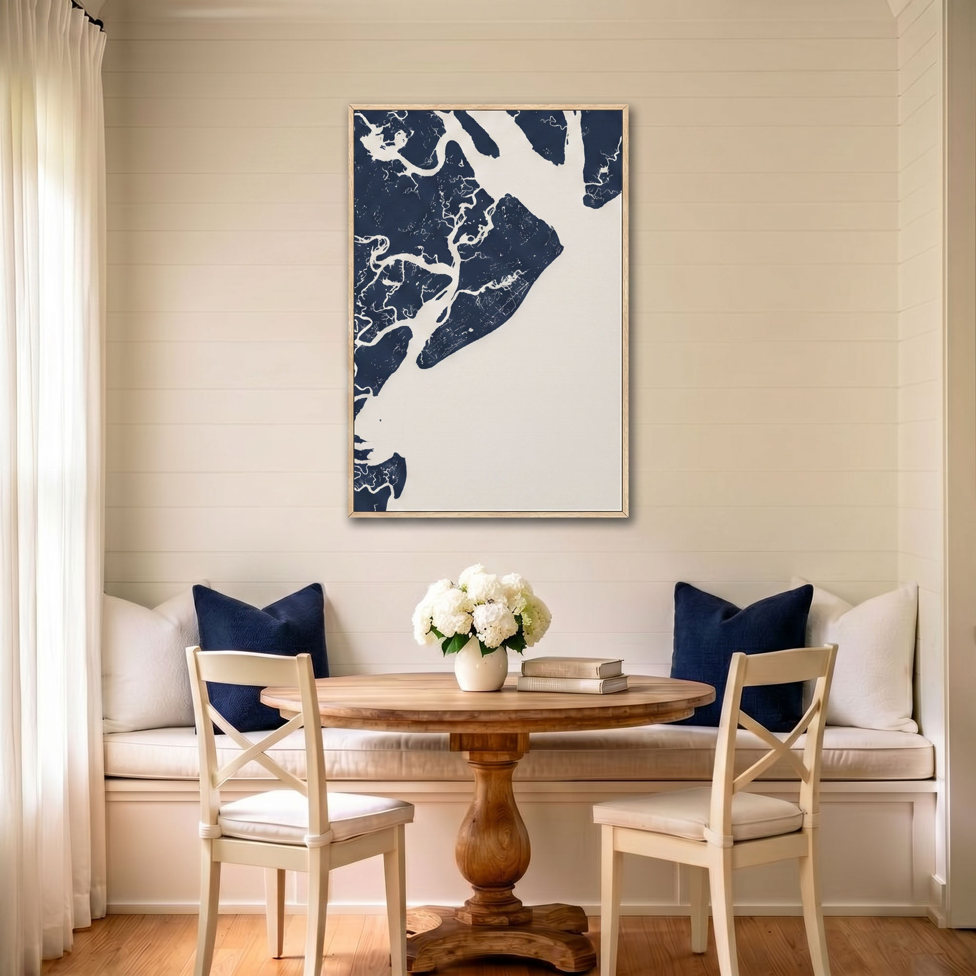 Hilton Head Island canvas map art in dining nook setting