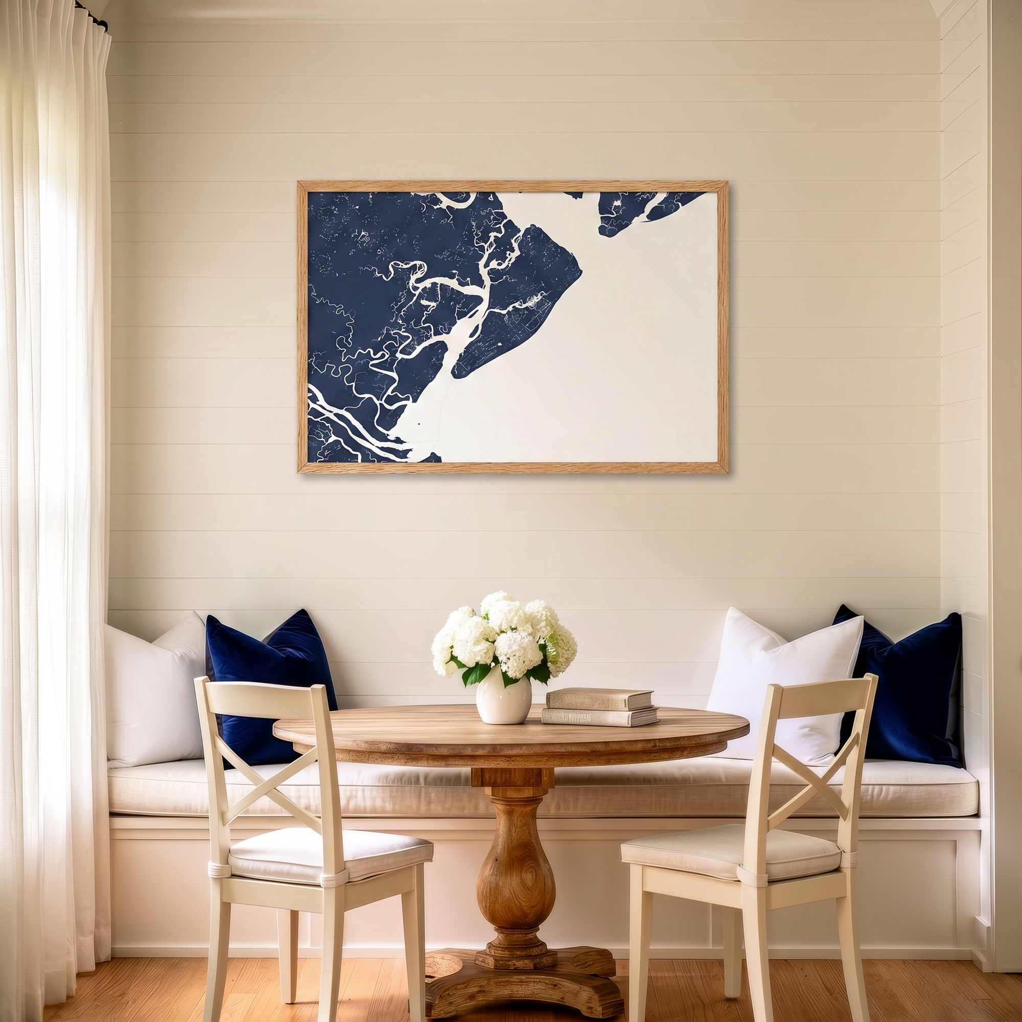 Hilton Head Island matte map art in dining nook setting