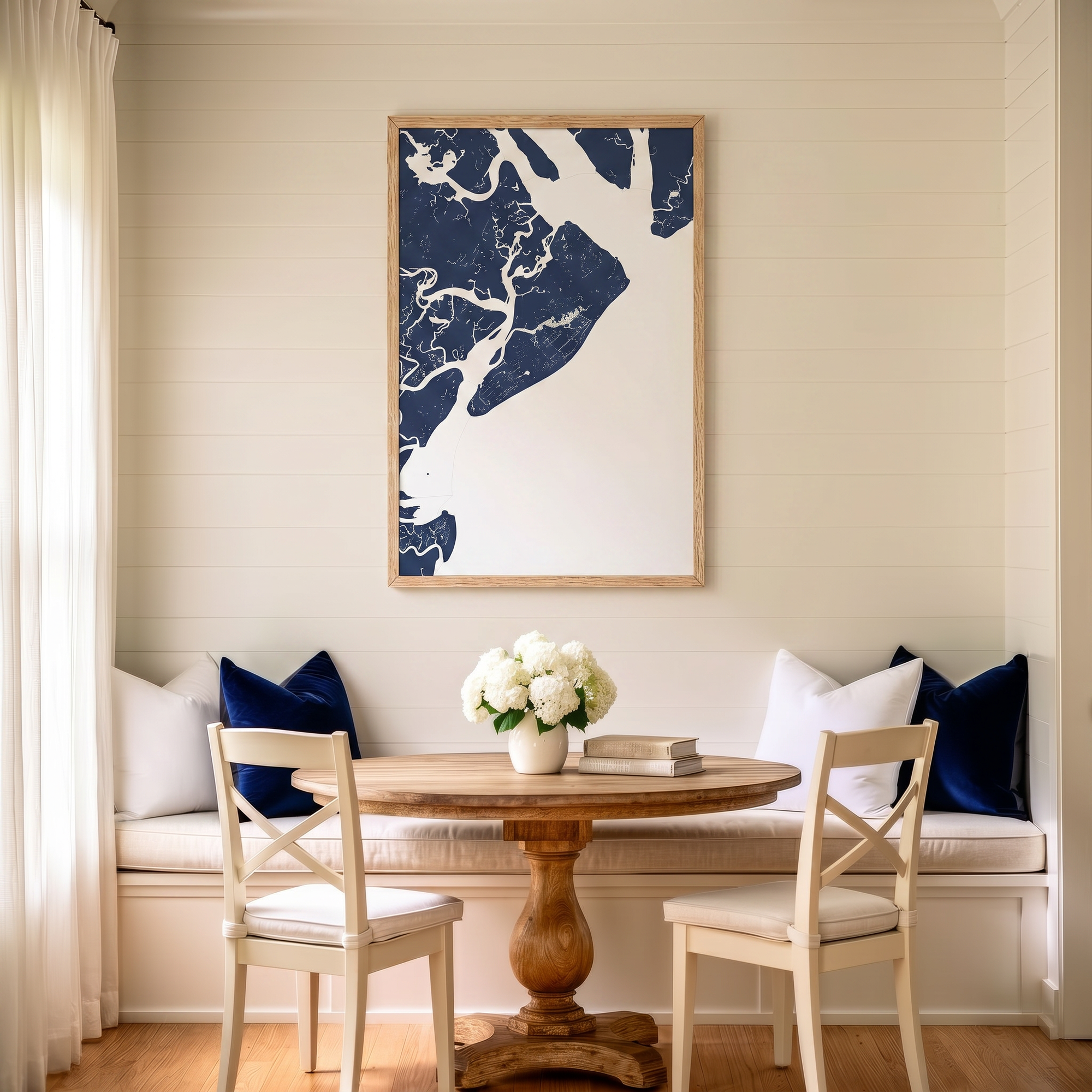 Hilton Head Island matte map art in dining nook setting