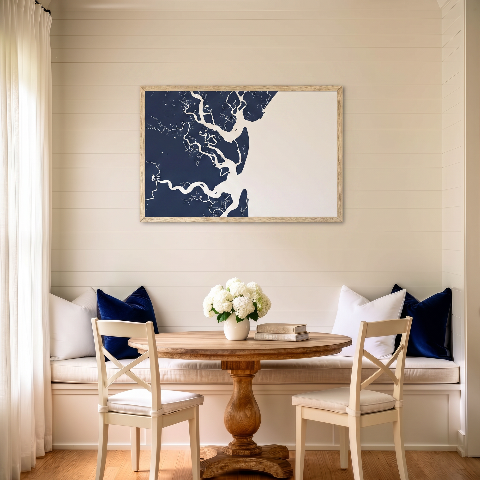 Jekyll Island matte map art in dining nook setting