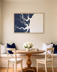 Jekyll Island matte map art in dining nook setting