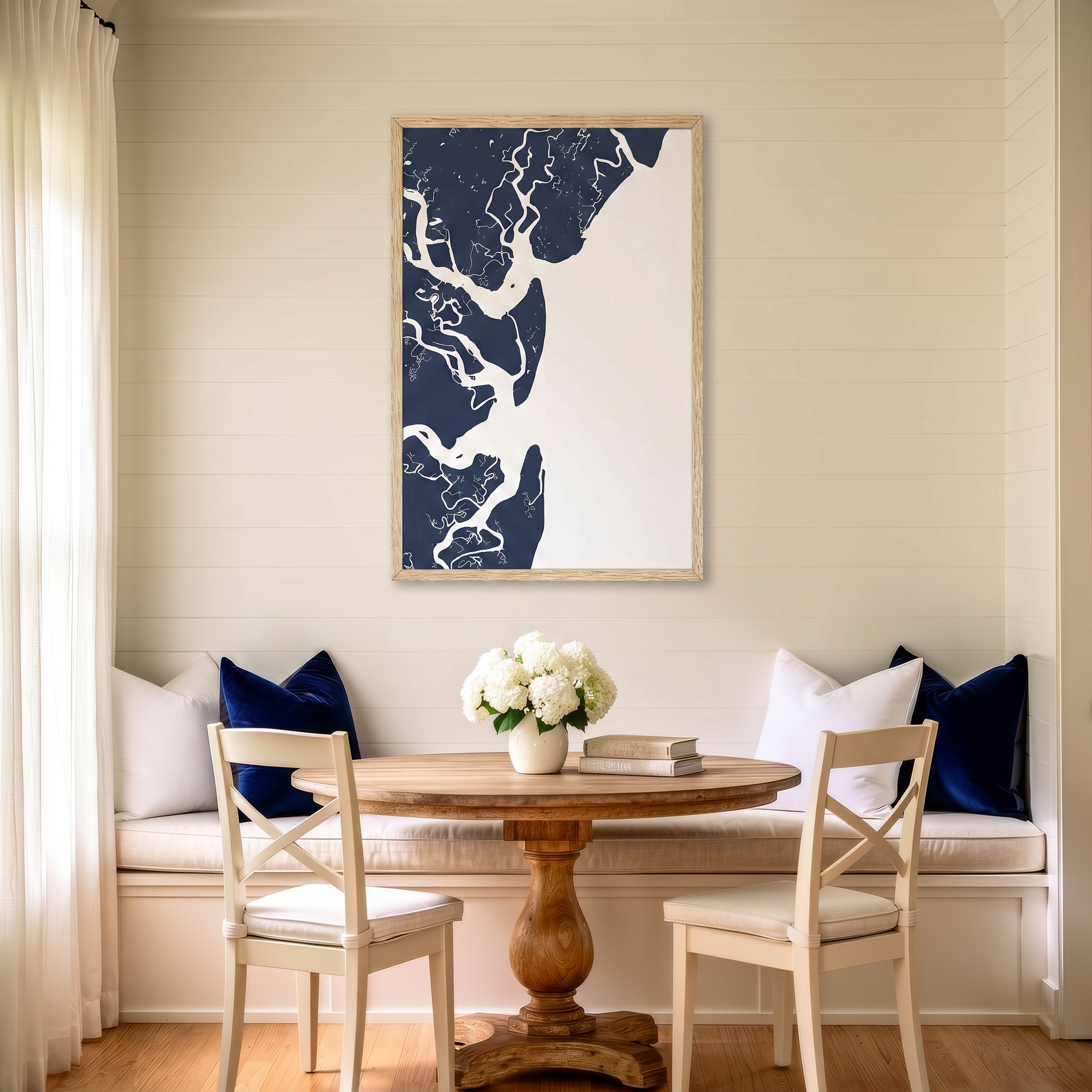 Jekyll Island matte map art in dining nook setting