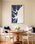 Jekyll Island matte map art in dining nook setting