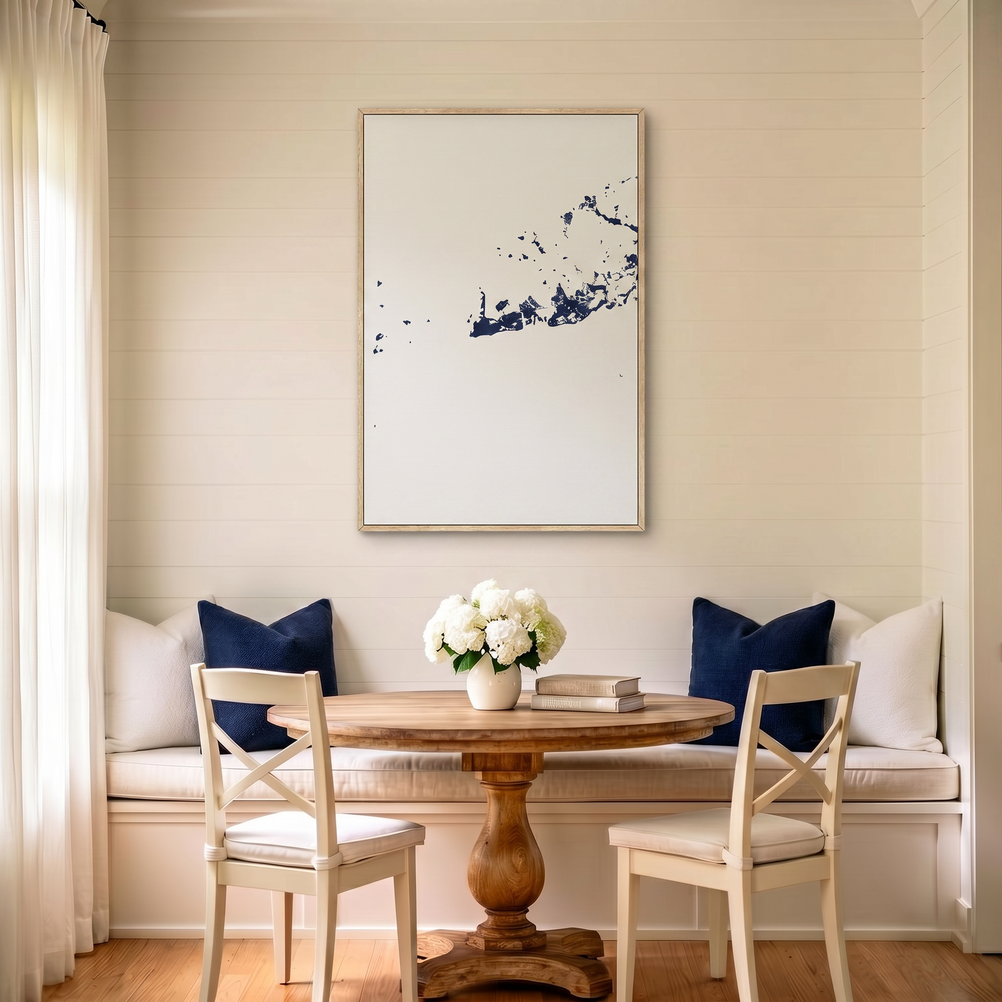 Key West canvas map art in dining nook setting