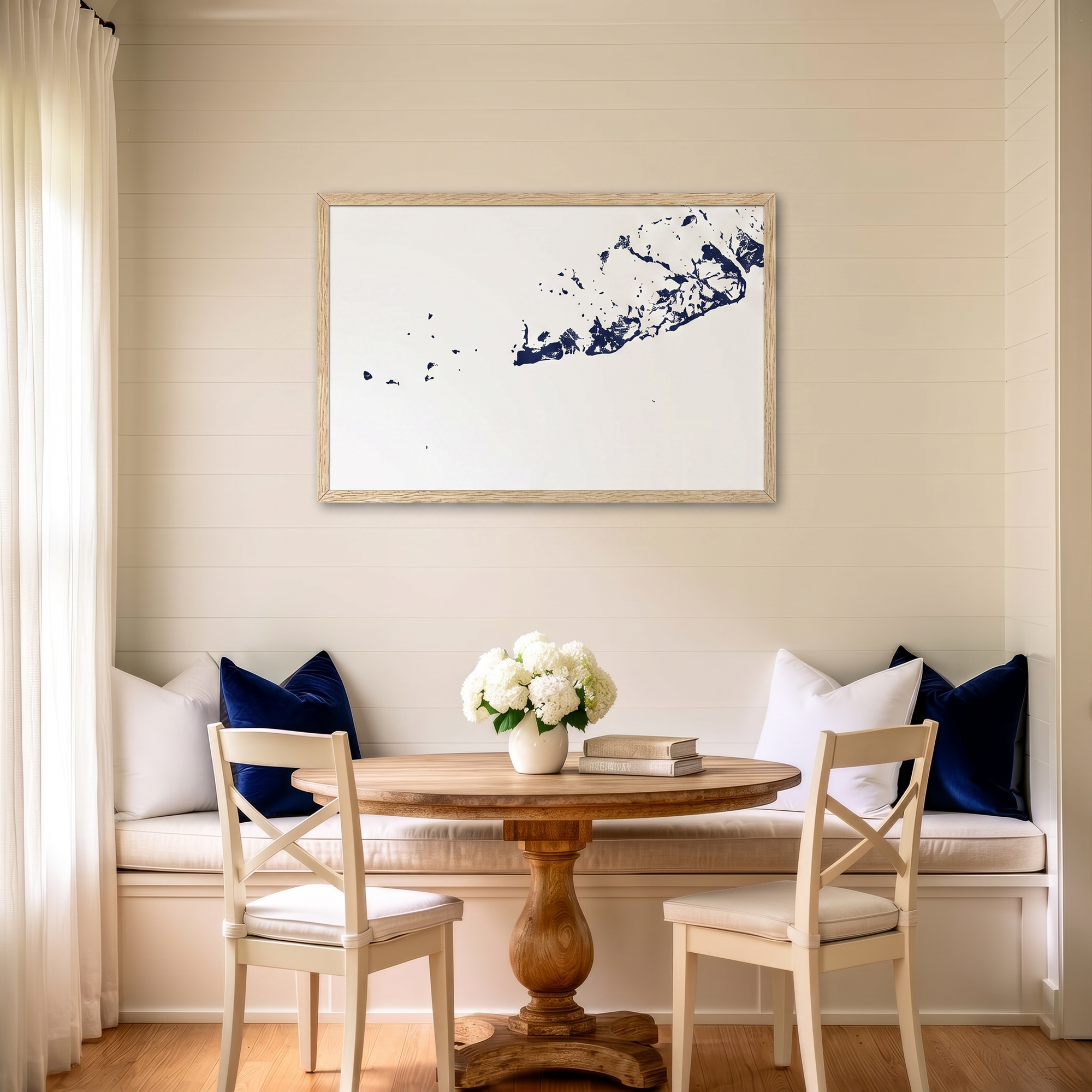 Key West matte map art in dining nook setting