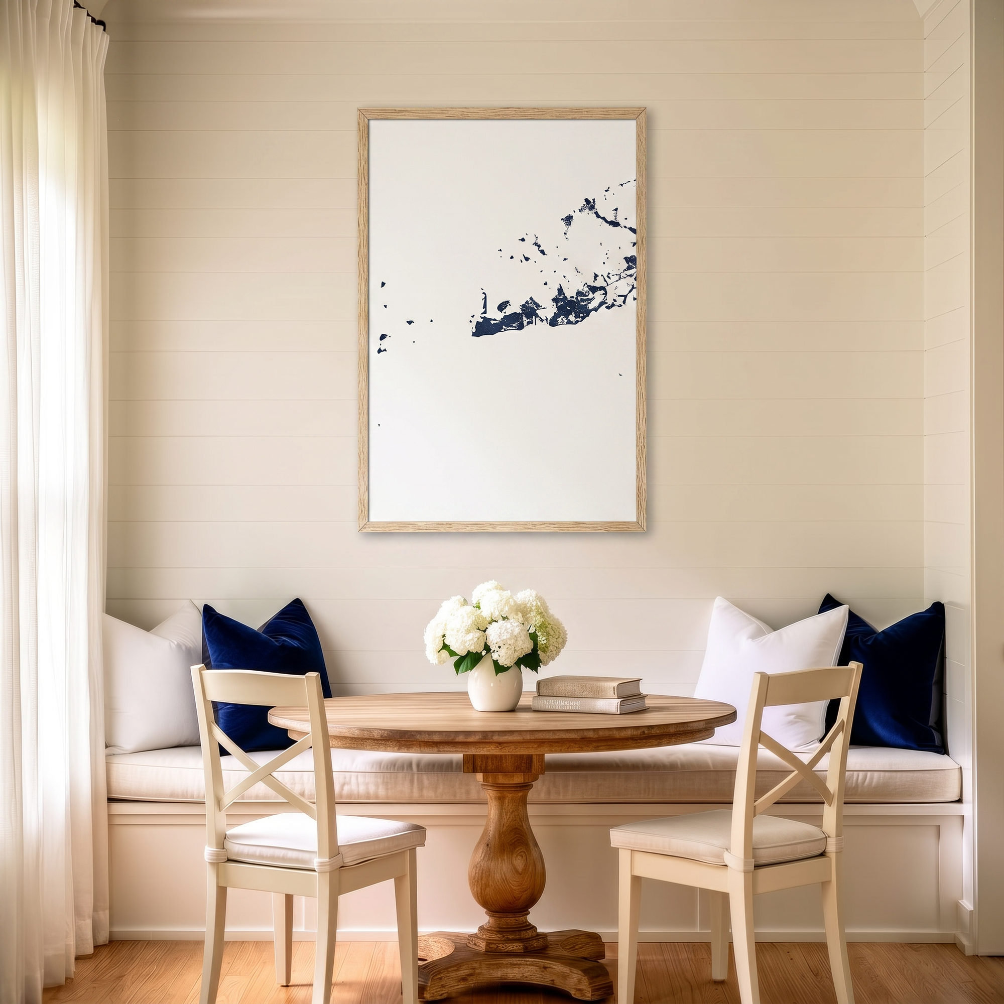 Key West matte map art in dining nook setting