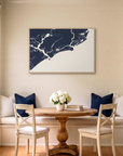 Kiawah Island canvas map art in dining nook setting