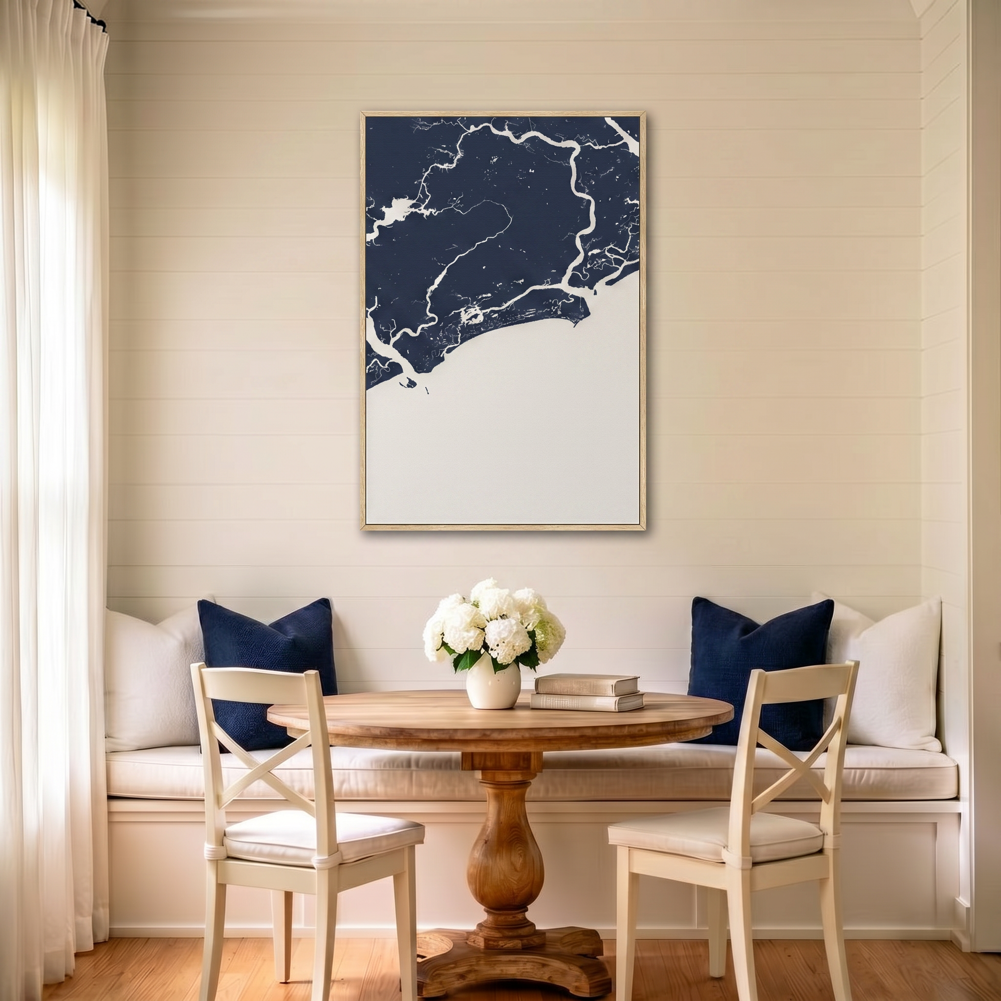 Kiawah Island canvas map art in dining nook setting