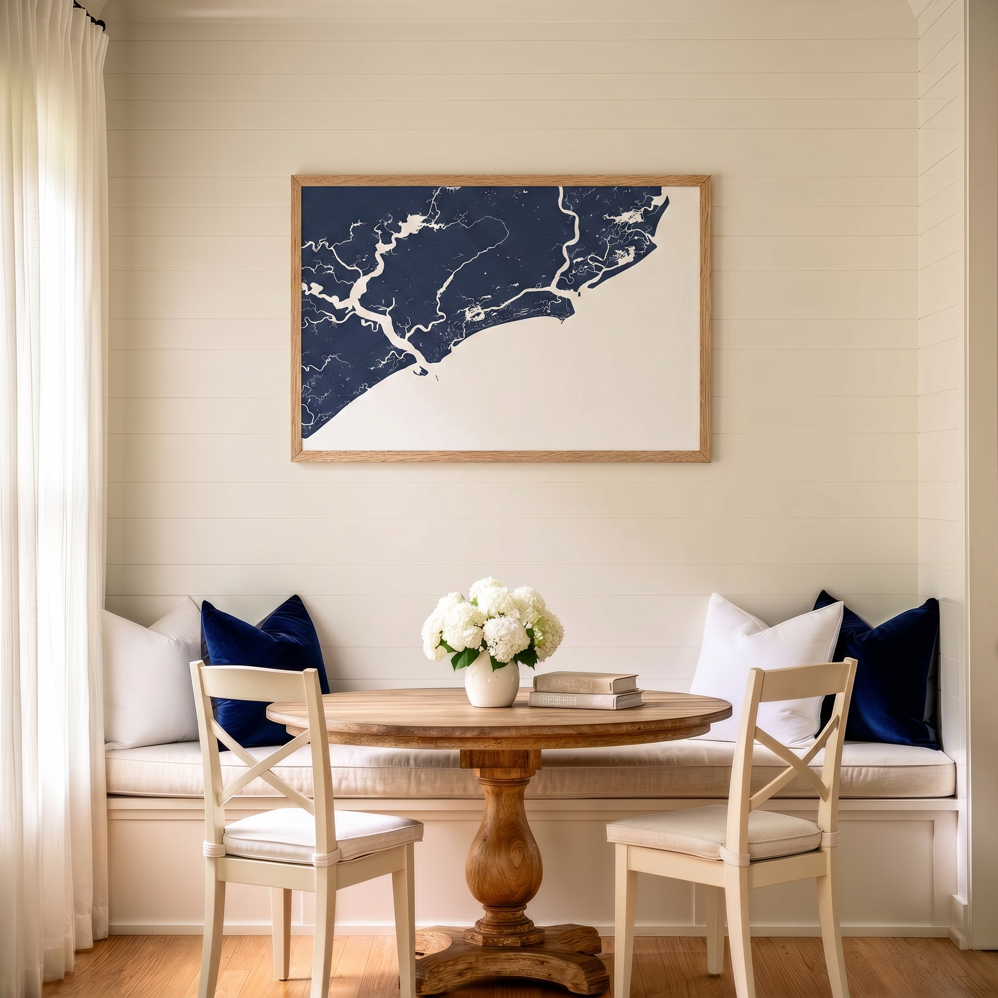 Kiawah Island matte map art in dining nook setting