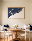 Kiawah Island matte map art in dining nook setting