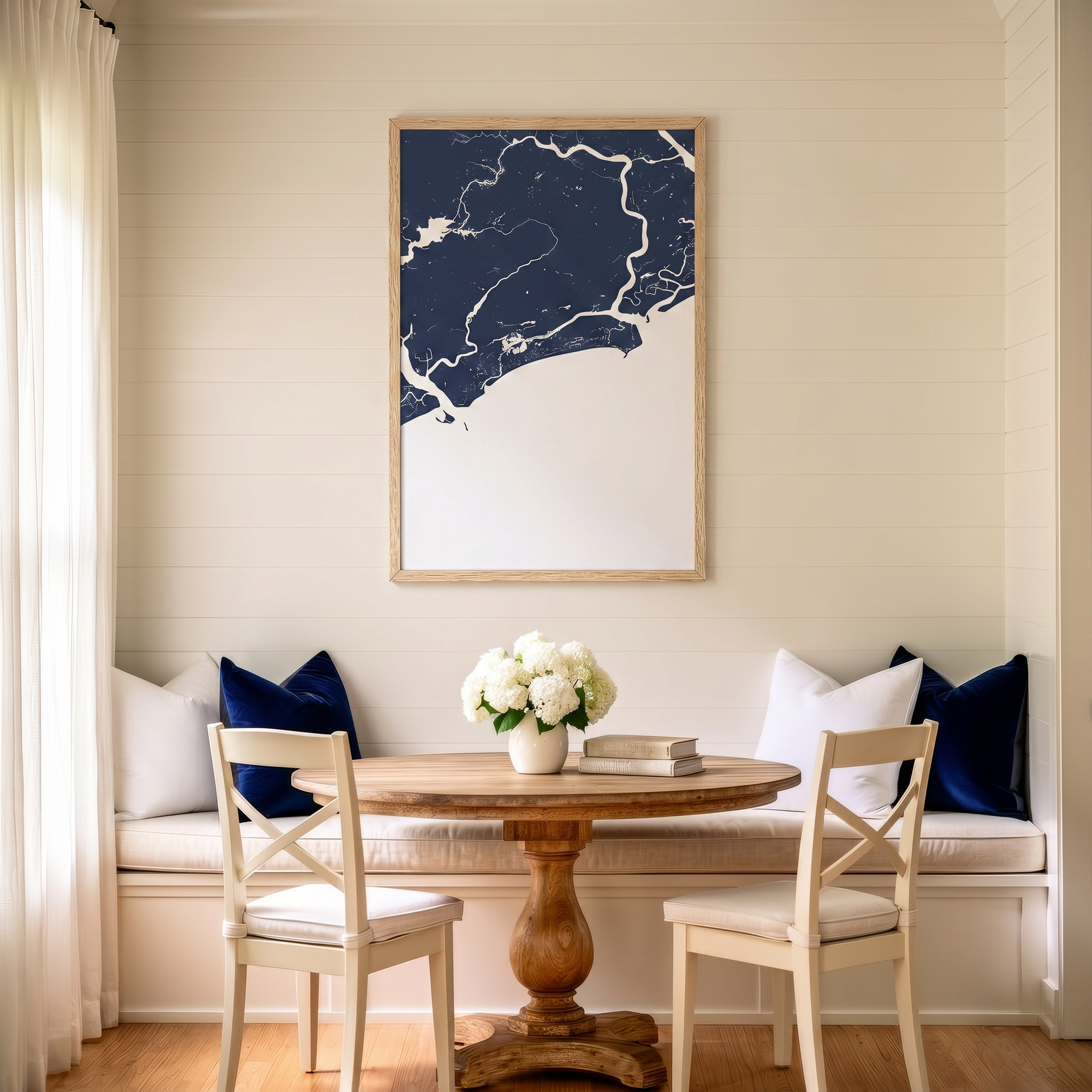 Kiawah Island matte map art in dining nook setting