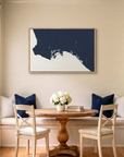 Long Beach canvas map art in dining nook setting