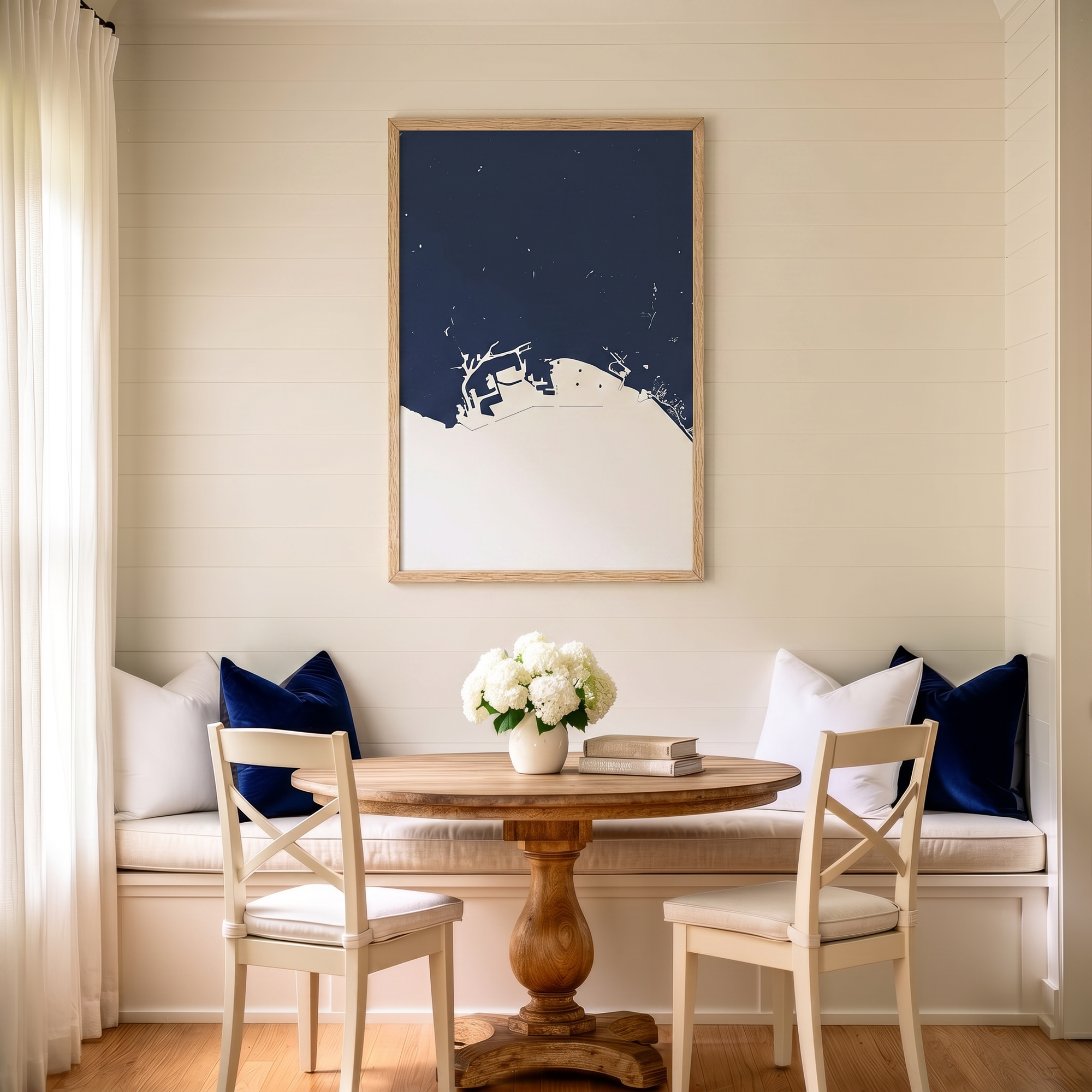 Long Beach matte map art in dining nook setting