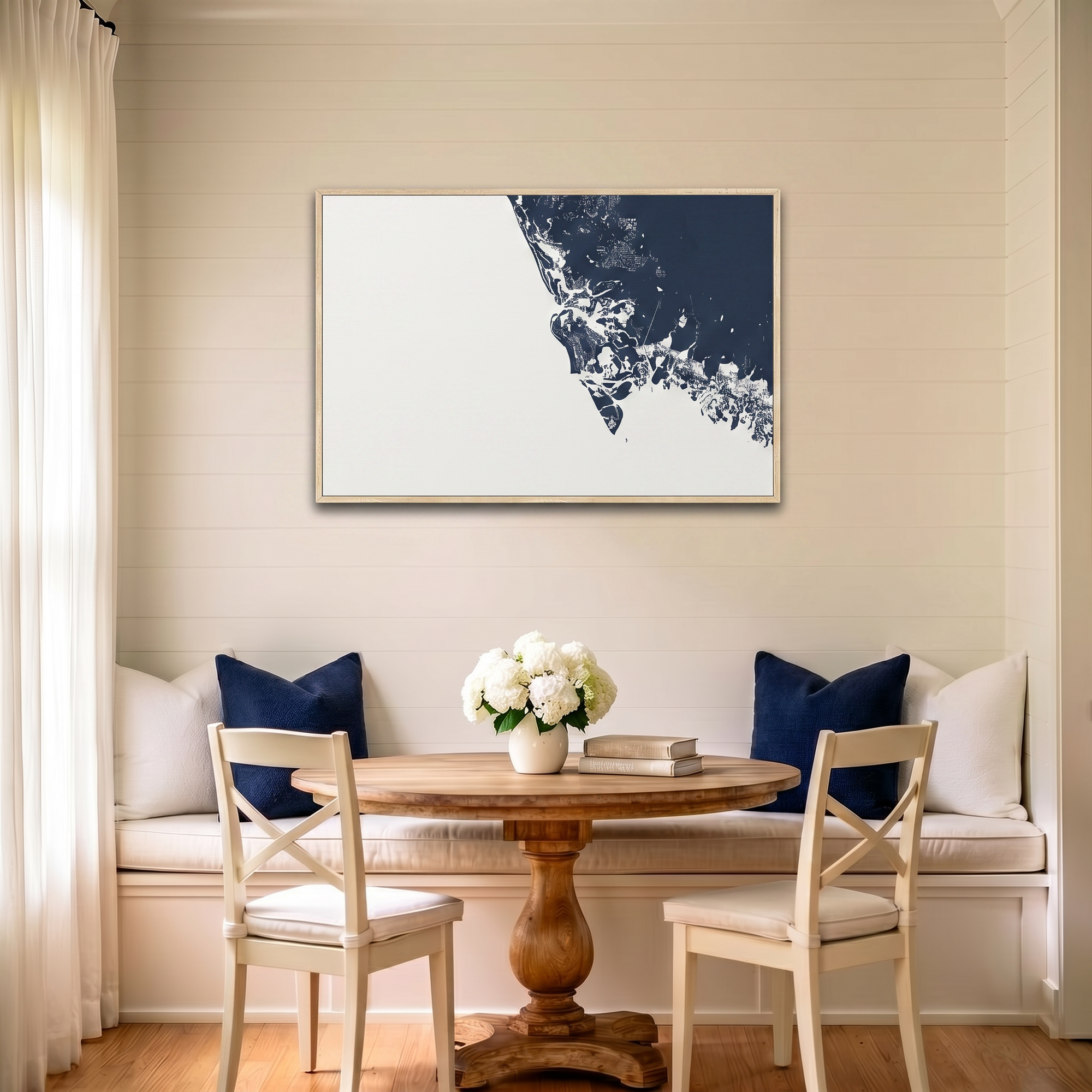 Marco Island canvas map art in dining nook setting