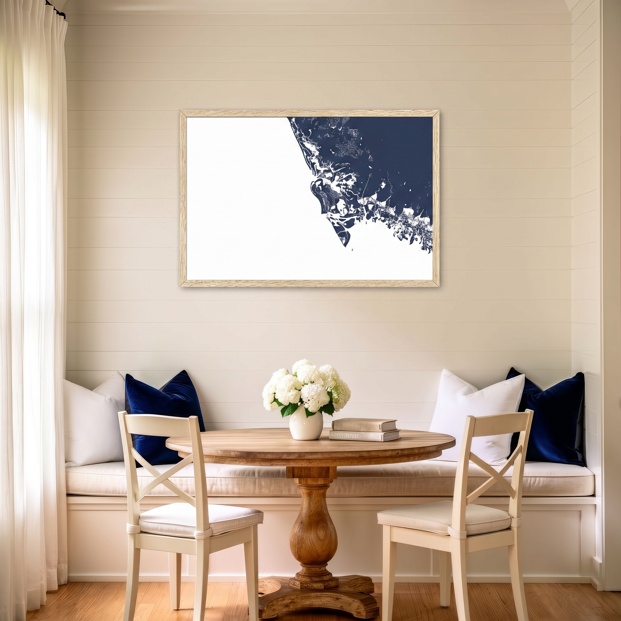 Marco Island matte map art in dining nook setting
