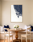 Marco Island matte map art in dining nook setting